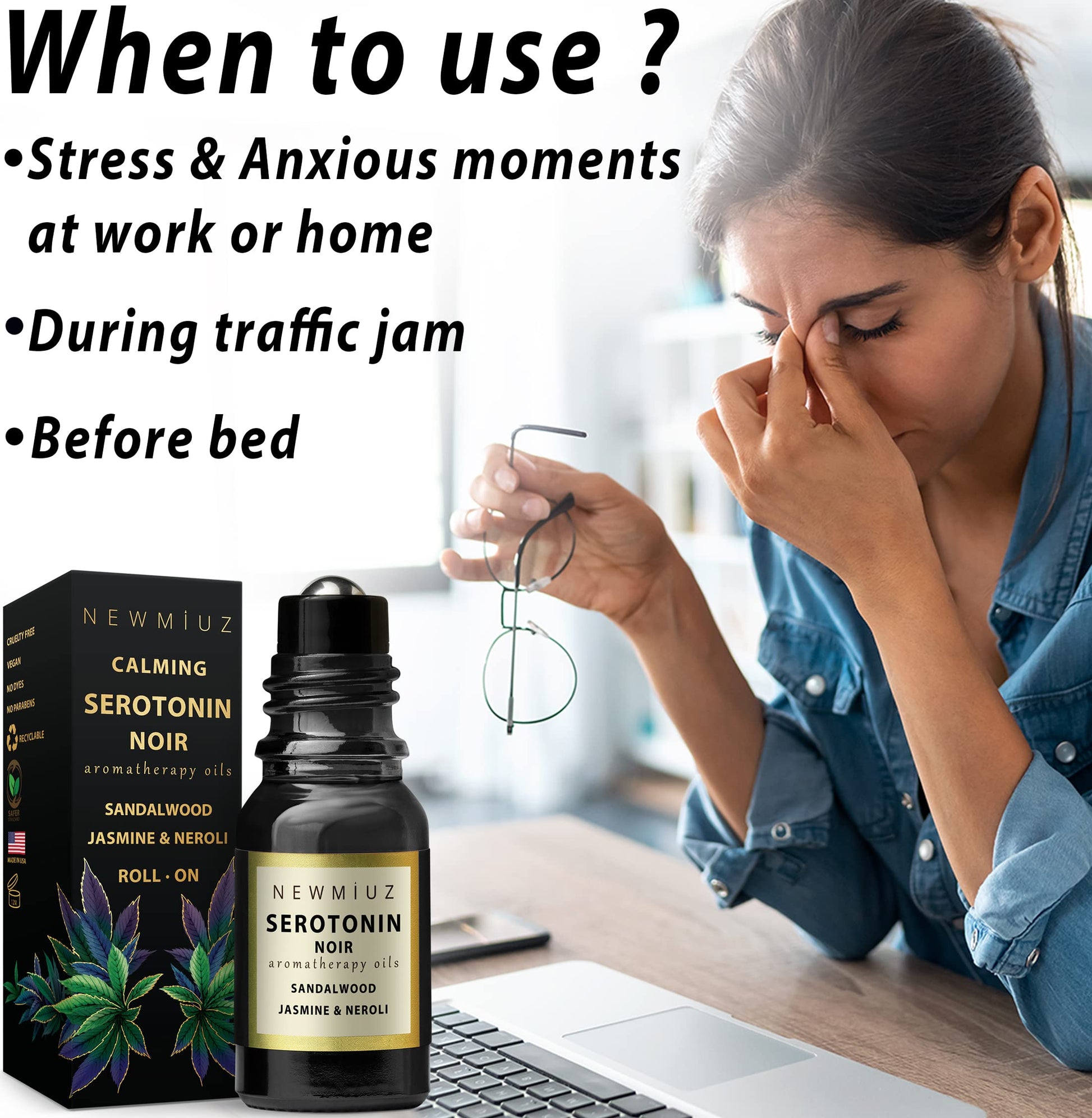 Calm Roll on Essential Oil Stress Relief Sandalwood Jasmine Destress Relaxation Calming Rolle - AB Mystery