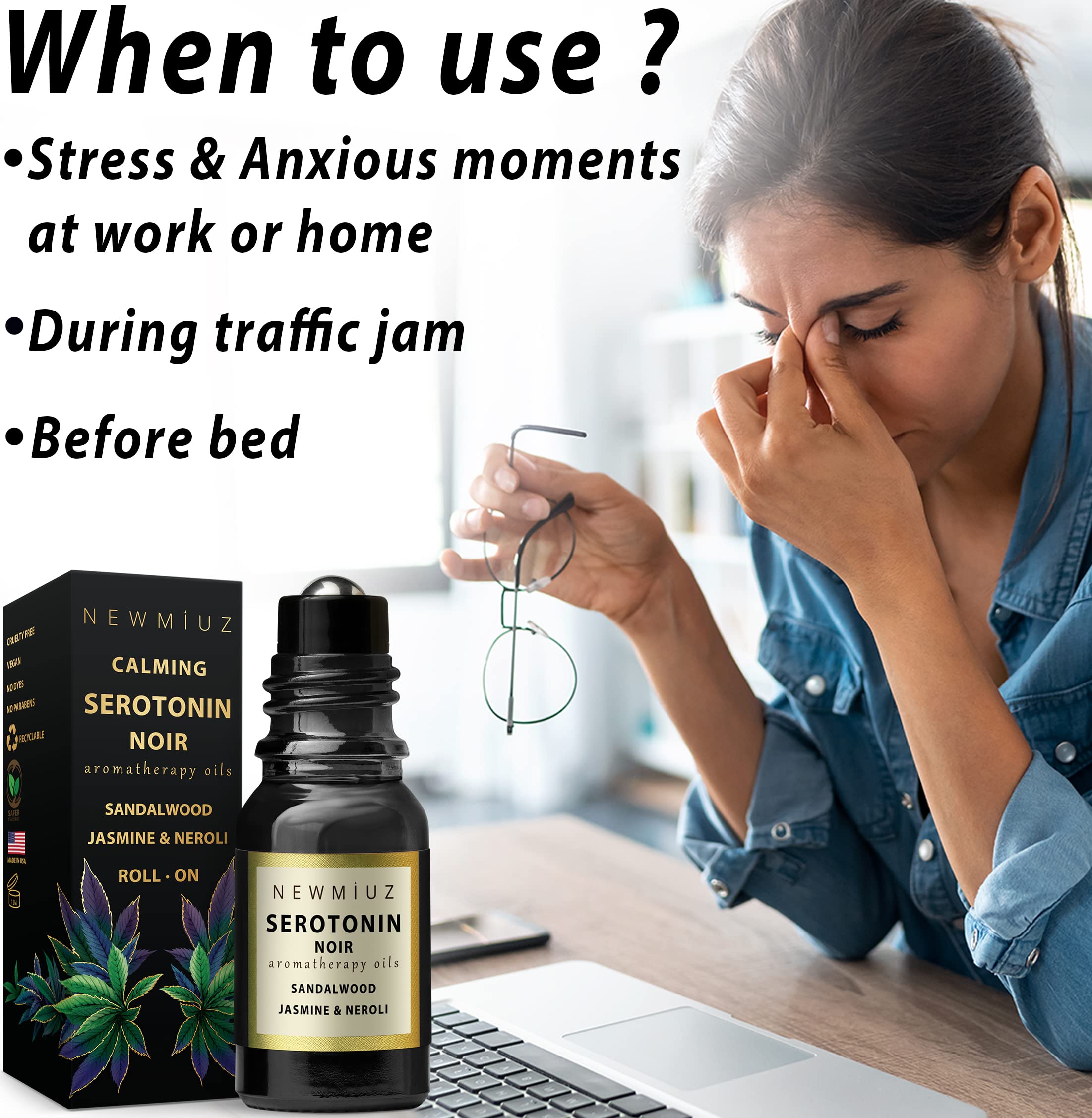 Calm Roll on Essential Oil Stress Relief Sandalwood Jasmine Destress Relaxation Calming Rolle - AB Mystery