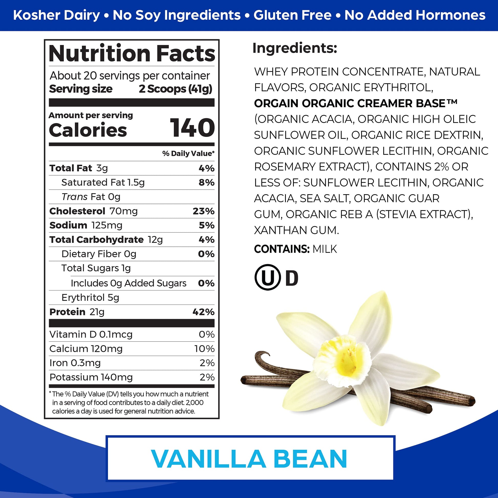 Orgain Whey Protein Powder, Vanilla Bean - 21g Grass Fed Dairy Protein, Gluten Free - AB Mystery