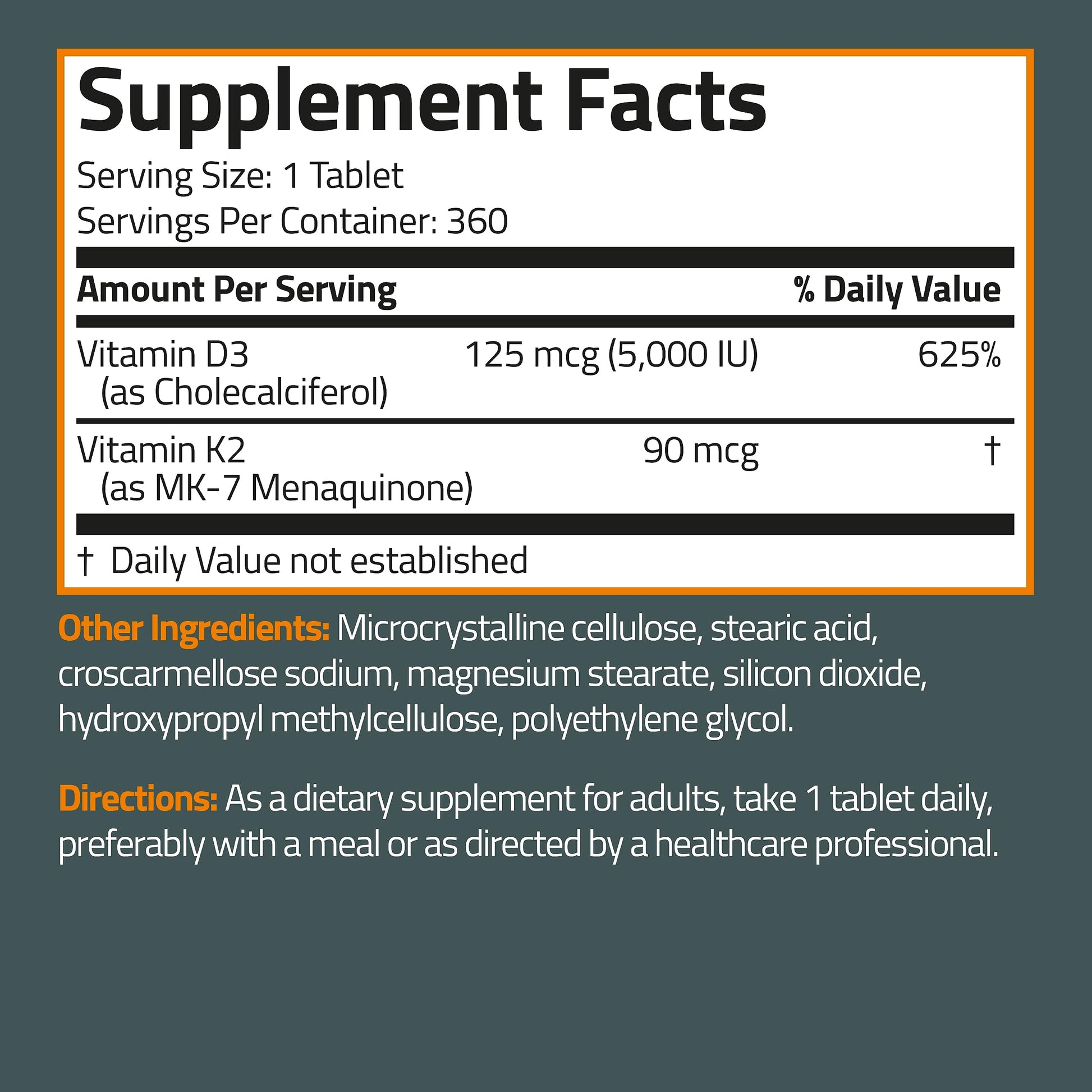 Bronson Basics Vitamin K2 D3 (MK7) Supplement Non-GMO Formula 5000IU (125 mcg) - AB Mystery