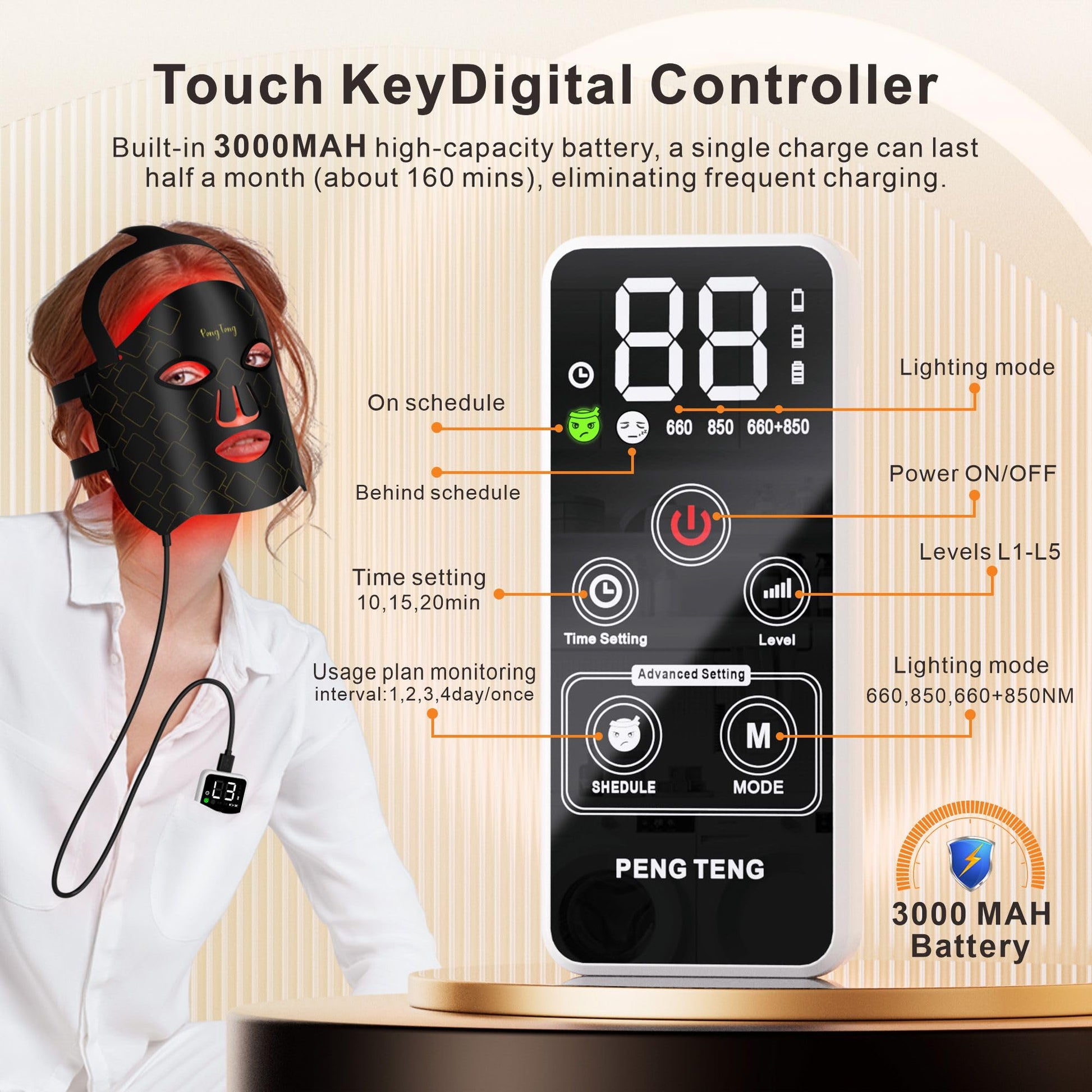 Peng Teng Red Light Therapy for Face, 660NM and 850NM,Innovative use of Monitoring,red Light Therapy Masks - AB Mystery
