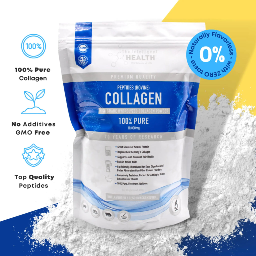 Hydrolysed Collagen Powder (Bovine) - High Protein Grass Fed Unflavoured Peptides The Intelligent Health