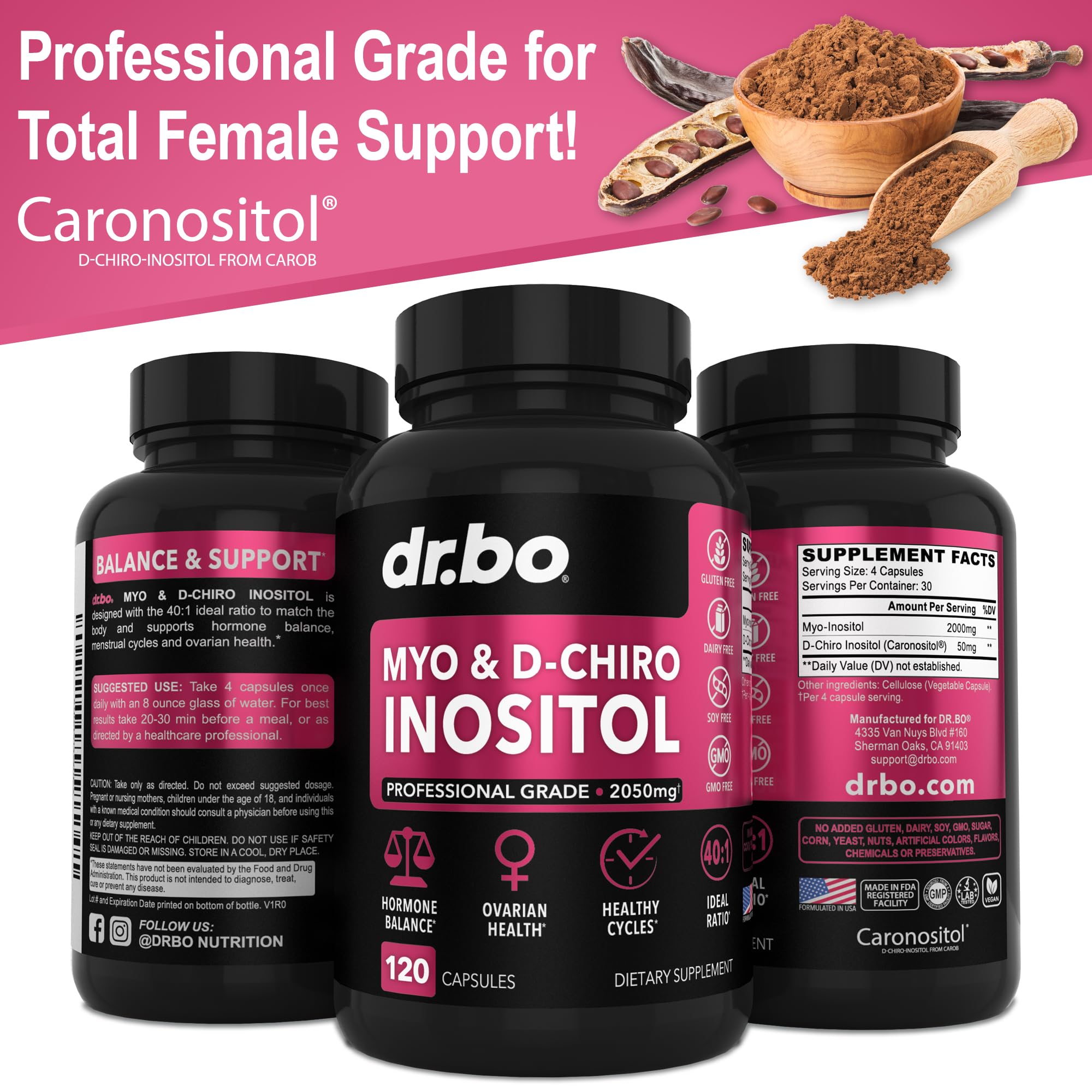 Myo-Inositol & D-Chiro Inositol Supplement Capsules - 40:1 Ratio Hormone Balance - AB Mystery