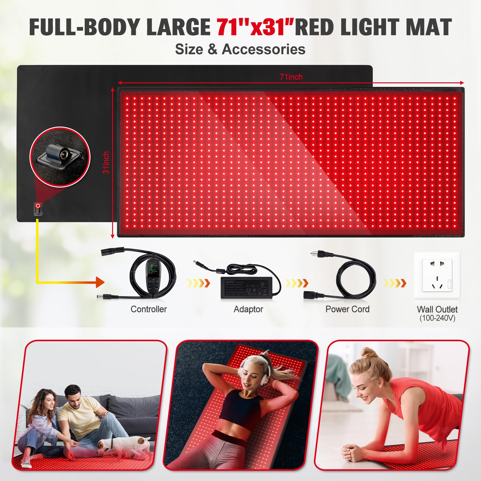 Red Light Therapy Mat for Body, 71"x 31" Red Light Therapy Blanket Red Near Infrared 660nm 850nm - AB Mystery