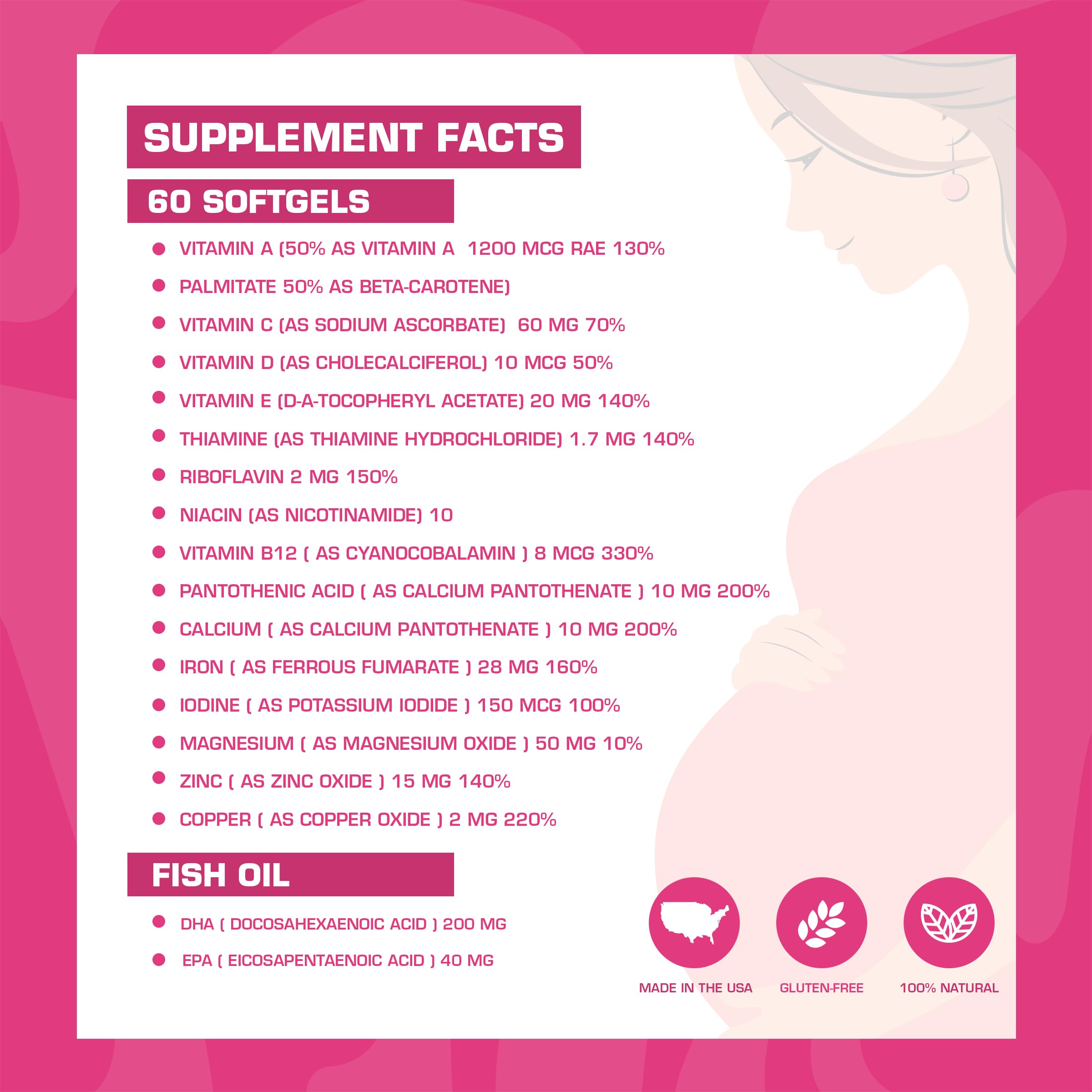 Pregnaforte Prenatal Multivitamin 60 days: Folic acid, Omega-3 DHA/EPA, Vitamins A, B6, B12, C, D3, E Spark Nutrition