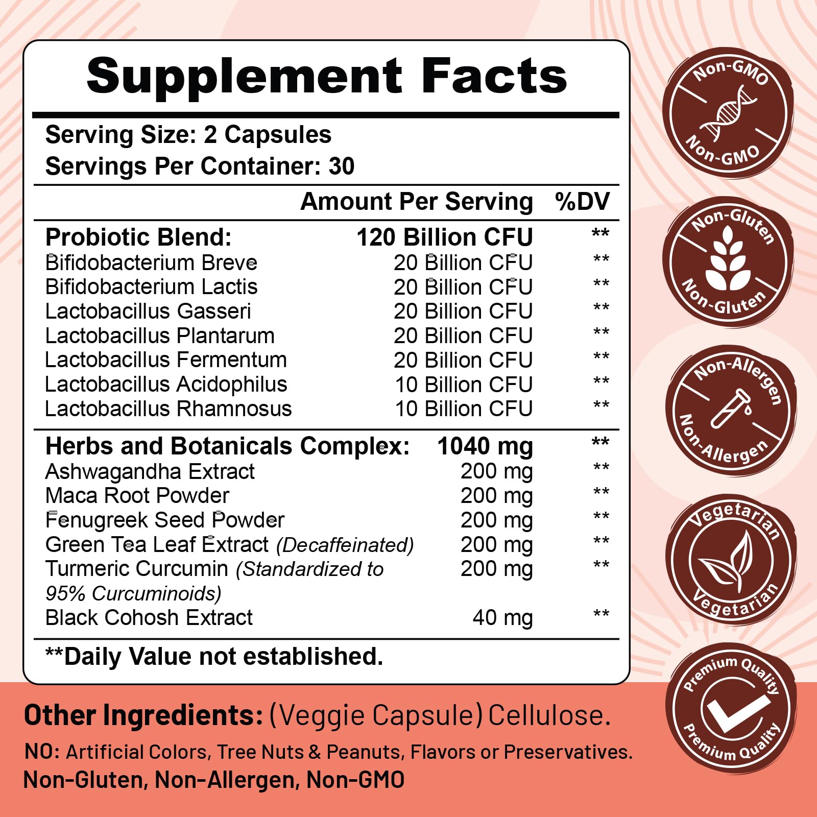 Menopause supplements for women, 120 Billion CFU Probiotic, 13-in-1 Herbs & Botanicals Complex - AB Mystery