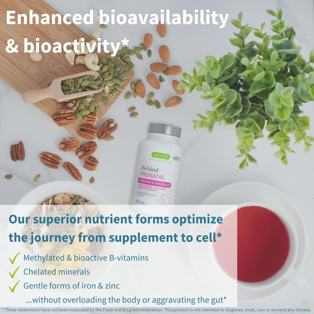 High Absorption Methylated Prenatal Multivitamin, Clean Label with Gentle Iron and Folic Acid Igennus Healthcare Nutrition