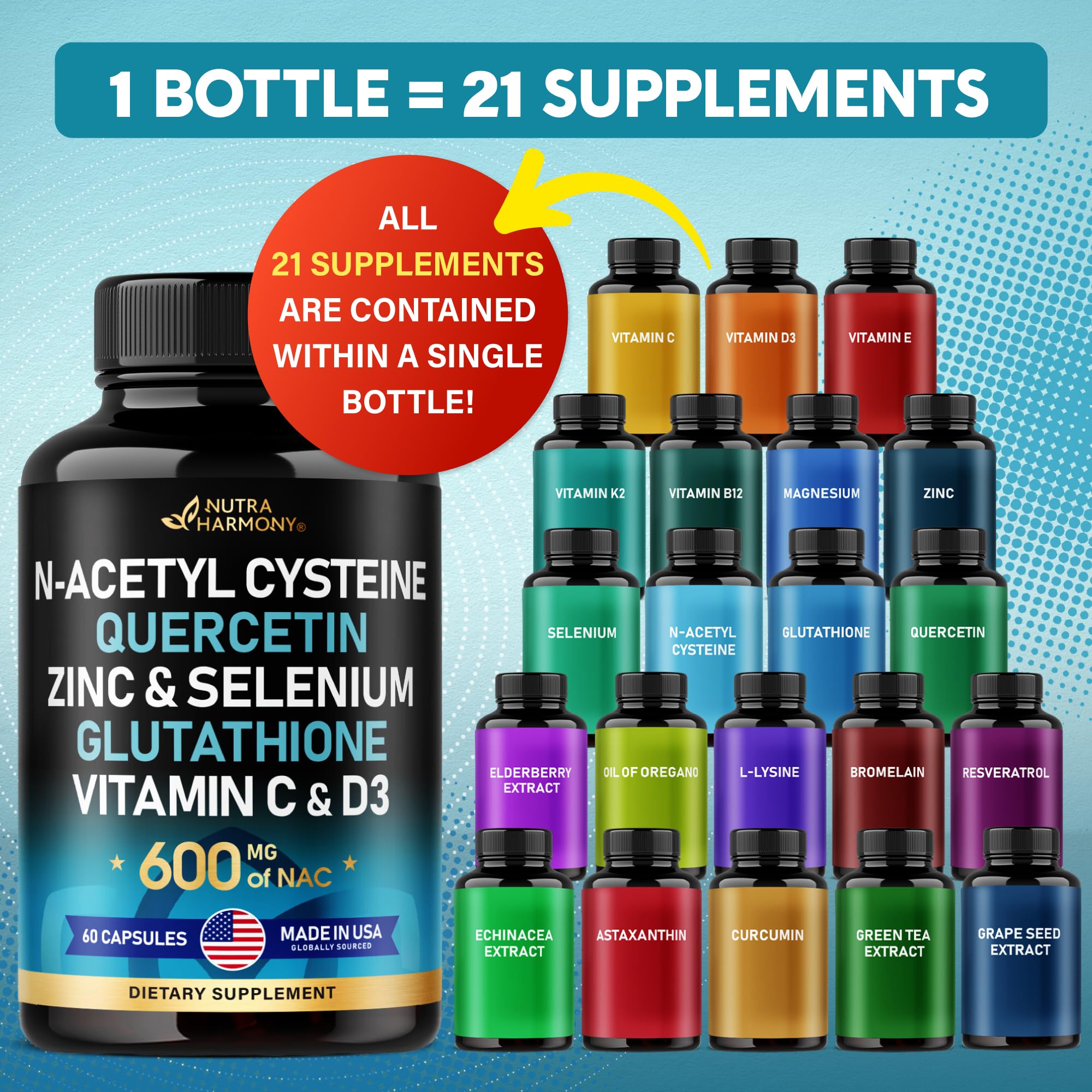 NAC 600 mg Supplement | Quercetin | Zinc | Glutathione | Selenium | Vitamin C & D3 - AB Mystery