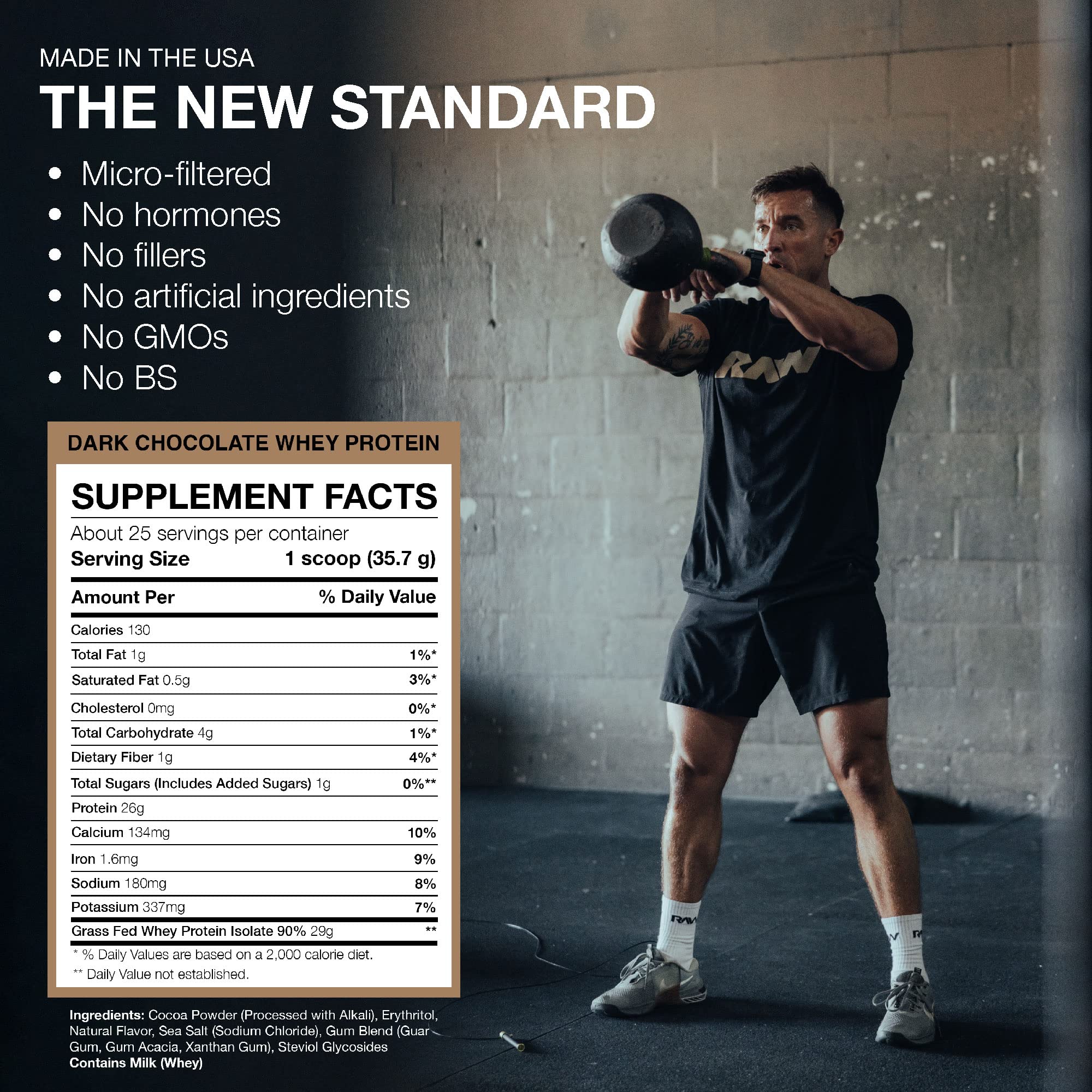 RAW Whey Isolate Protein Powder, Dark Chocolate - 100% Grass-Fed Sports Nutrition - AB Mystery