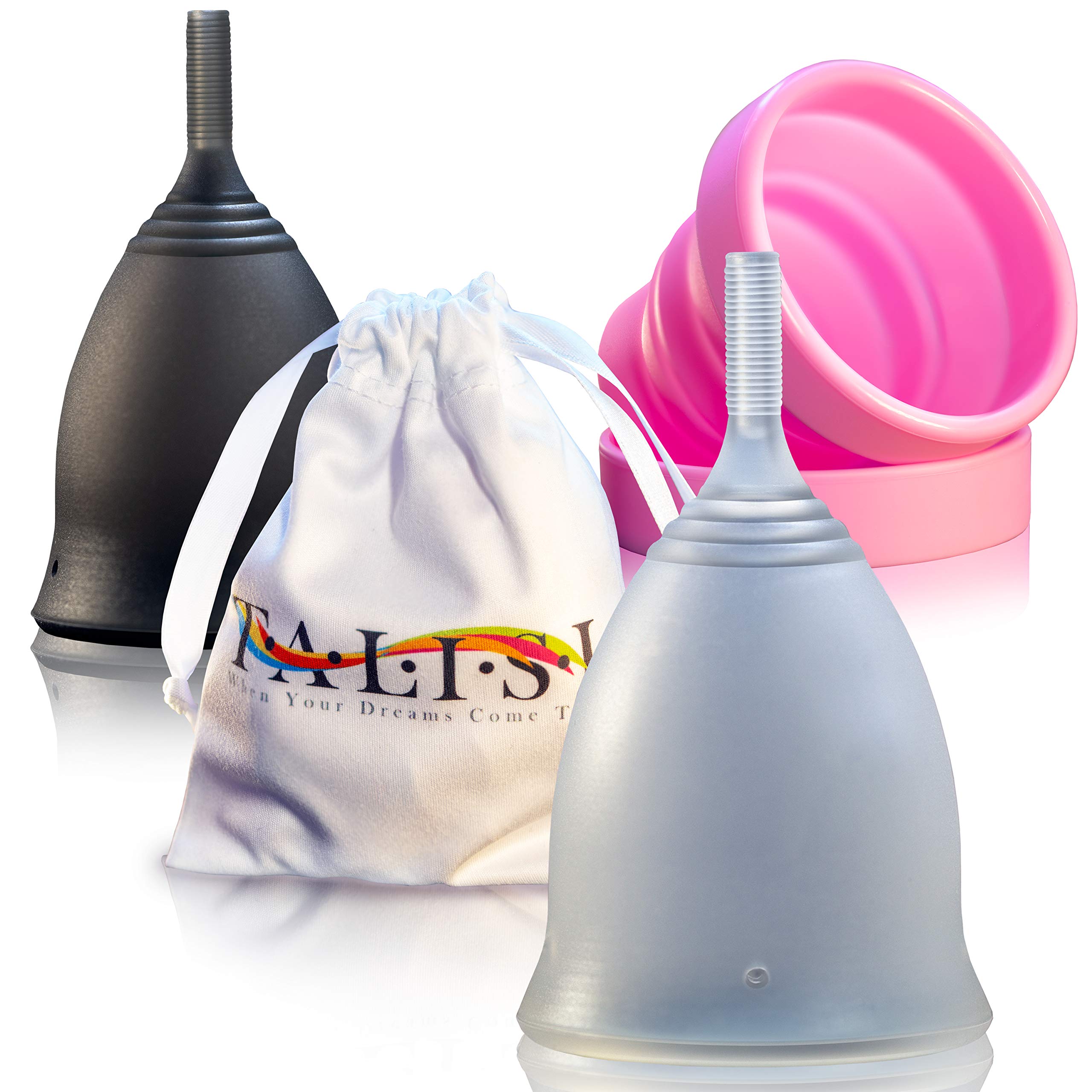 Talisi Soft Menstrual Cups Set of 2 - Reusable Period Cup for Women with Collapsible Case Holder Sterilizer - AB Mystery