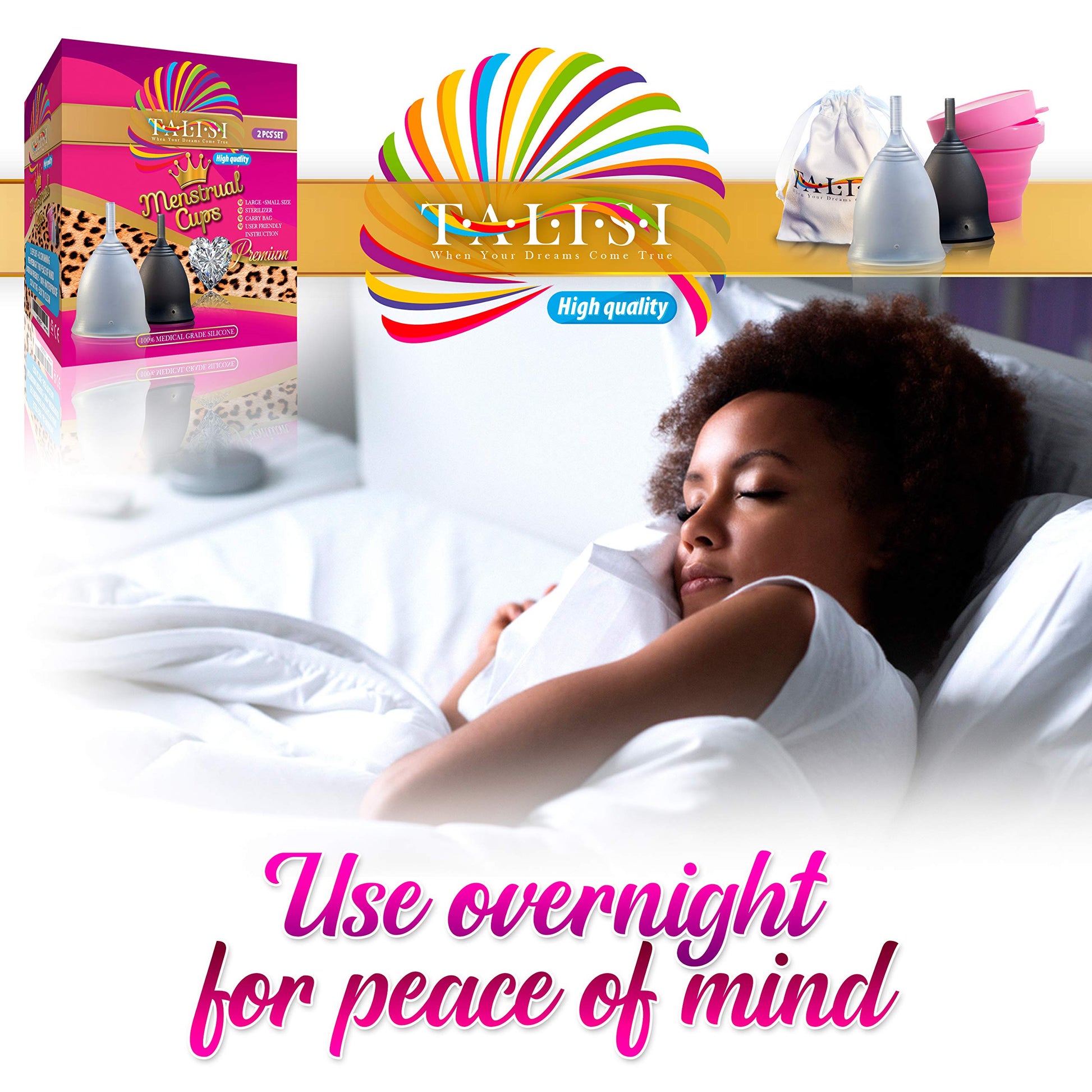 Talisi Soft Menstrual Cups Set of 2 - Reusable Period Cup for Women with Collapsible Case Holder Sterilizer - AB Mystery