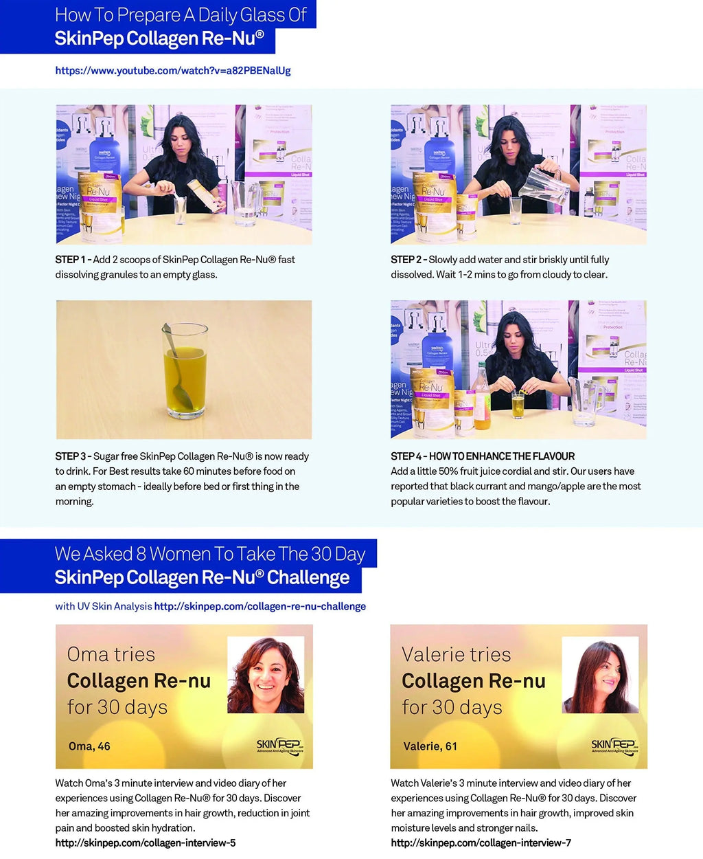 Premium Hydrolysed Marine Collagen Peptide Powder + VIT C, B Complex Hyaluronic Acid, & Stevia. Delicious Taste/No Fishy Smell - SkinPep® Collagen Re-Nu 300g - 30 Days Supply - AB Mystery