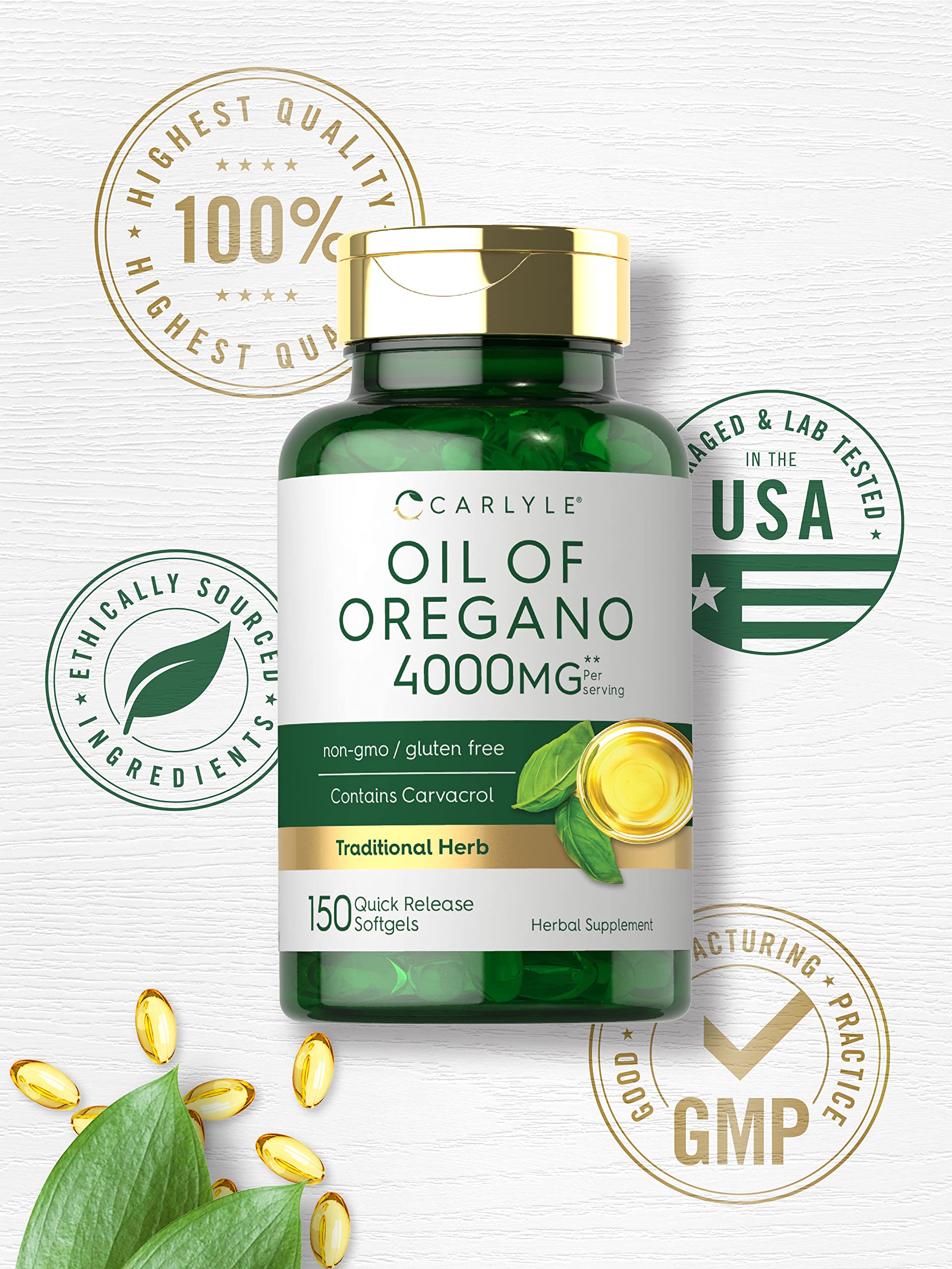Oregano Oil Extract | Max Potency | 150 Softgel Capsules | Non-GMO and Gluten - AB Mystery