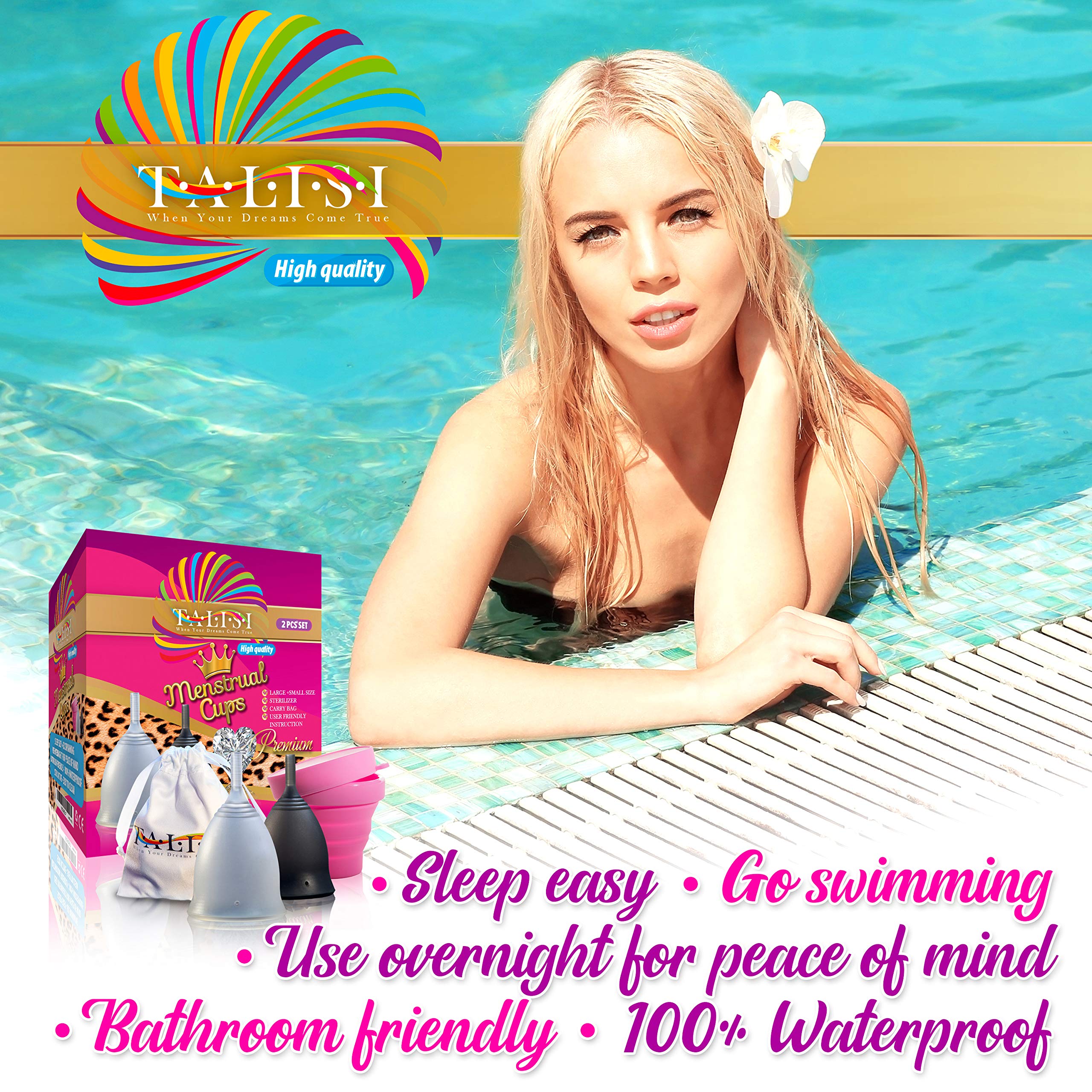 Talisi Soft Menstrual Cups Set of 2 - Reusable Period Cup for Women with Collapsible Case Holder Sterilizer - AB Mystery