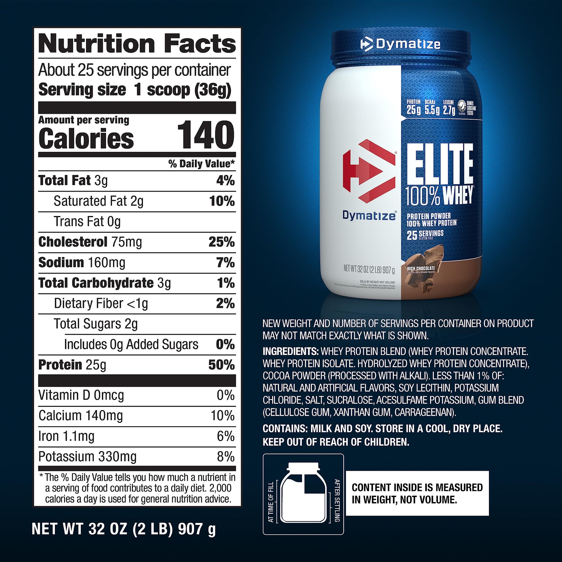 Dymatize Elite 100% Whey Protein Powder, 25g Protein, 5.5g BCAAs & 2.7g L-Leucine - AB Mystery