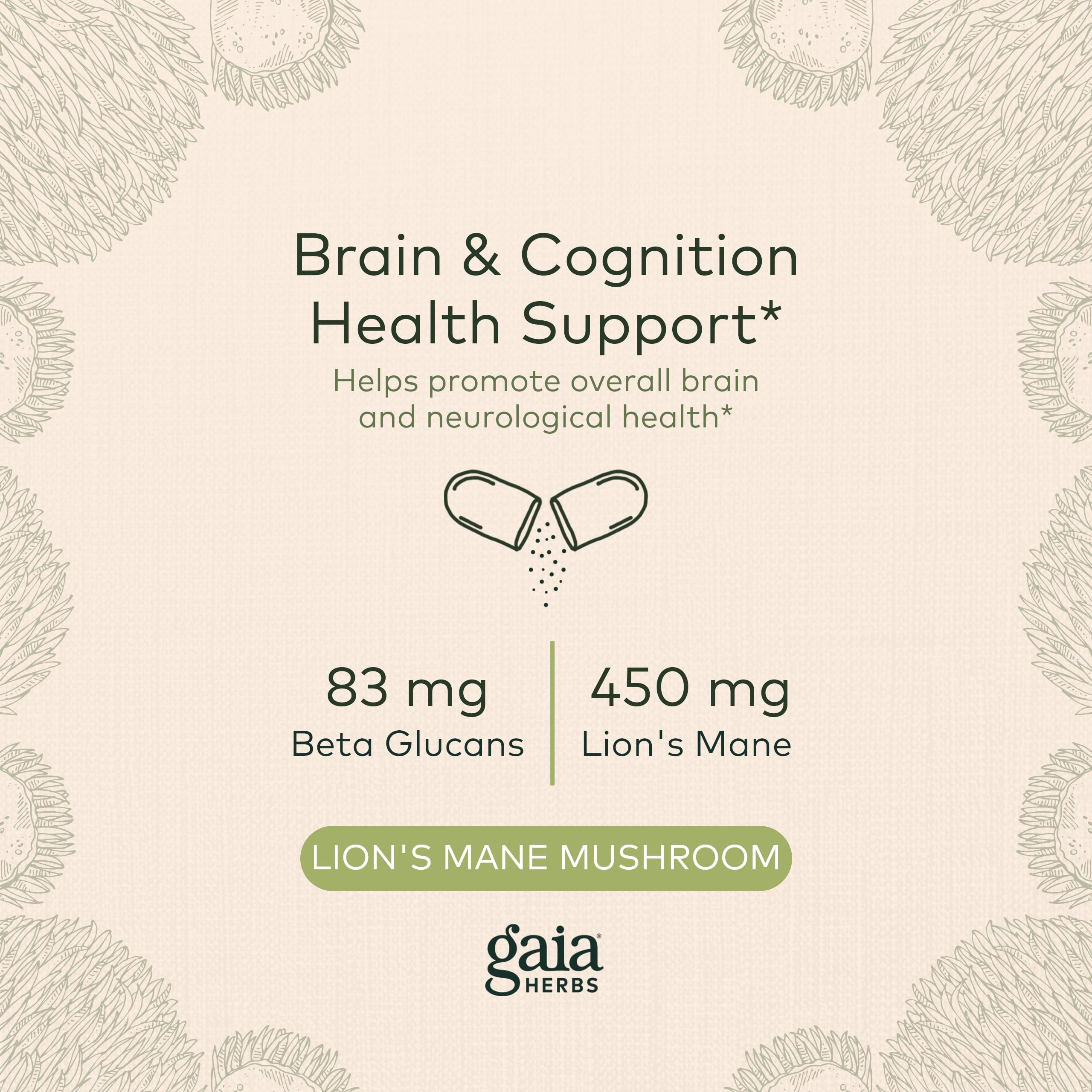 Gaia Herbs Organic Lion’s Mane Mushroom - Brain and Nerve Support Supplement - AB Mystery