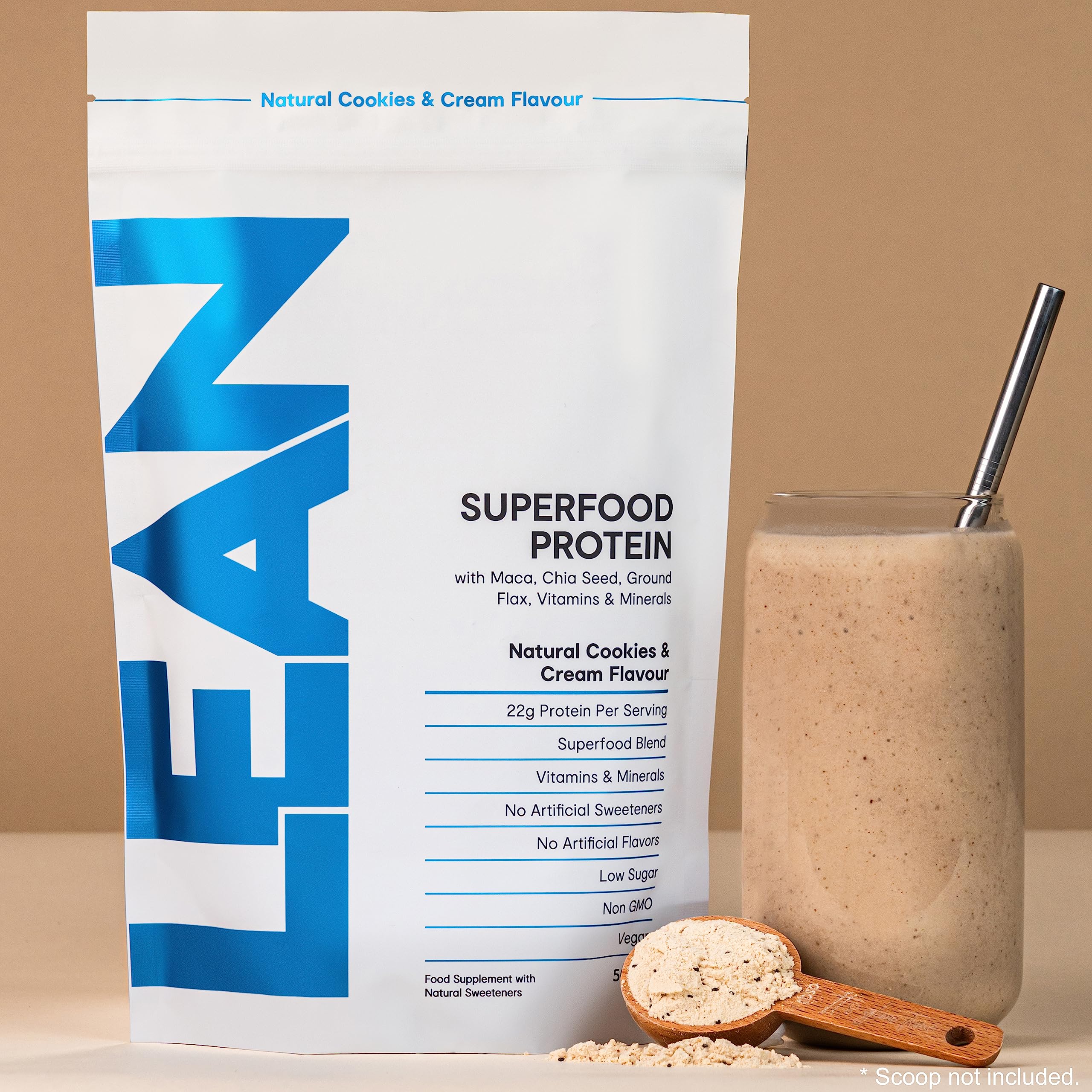 LEAN with Lilly Superfood Protein Vegan Protein Plant Based Protein Cookies and Cream Flavour 500g Lean With Lilly