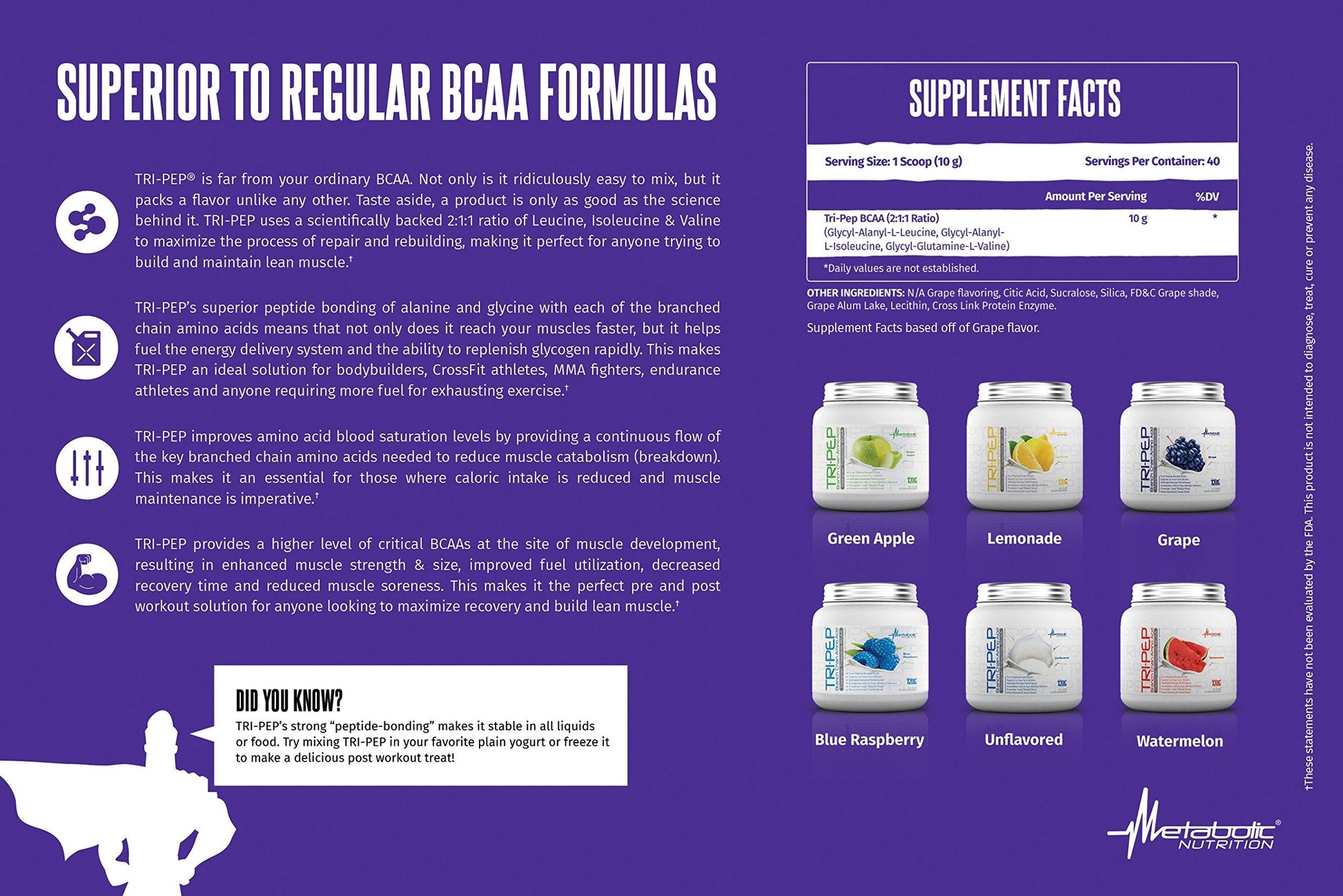 Metabolic Nutrition | TRIPEP - Tri-Peptide Branch Chain Amino Acid, BCAA Powder - AB Mystery