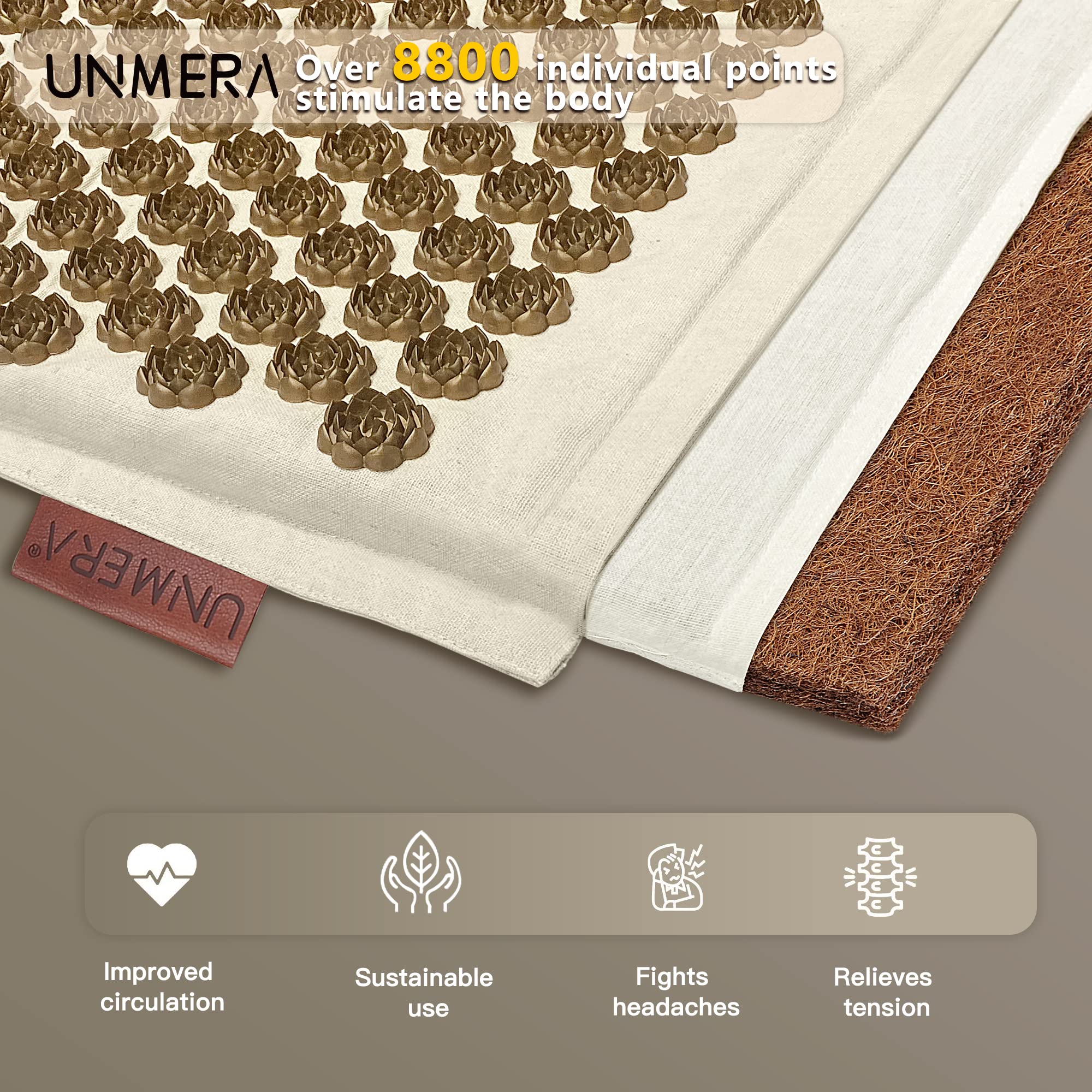 UNMERA Acupressure Mat and Pillow Set,Natural Premium Linen & Coconut Fiber Filling - AB Mystery