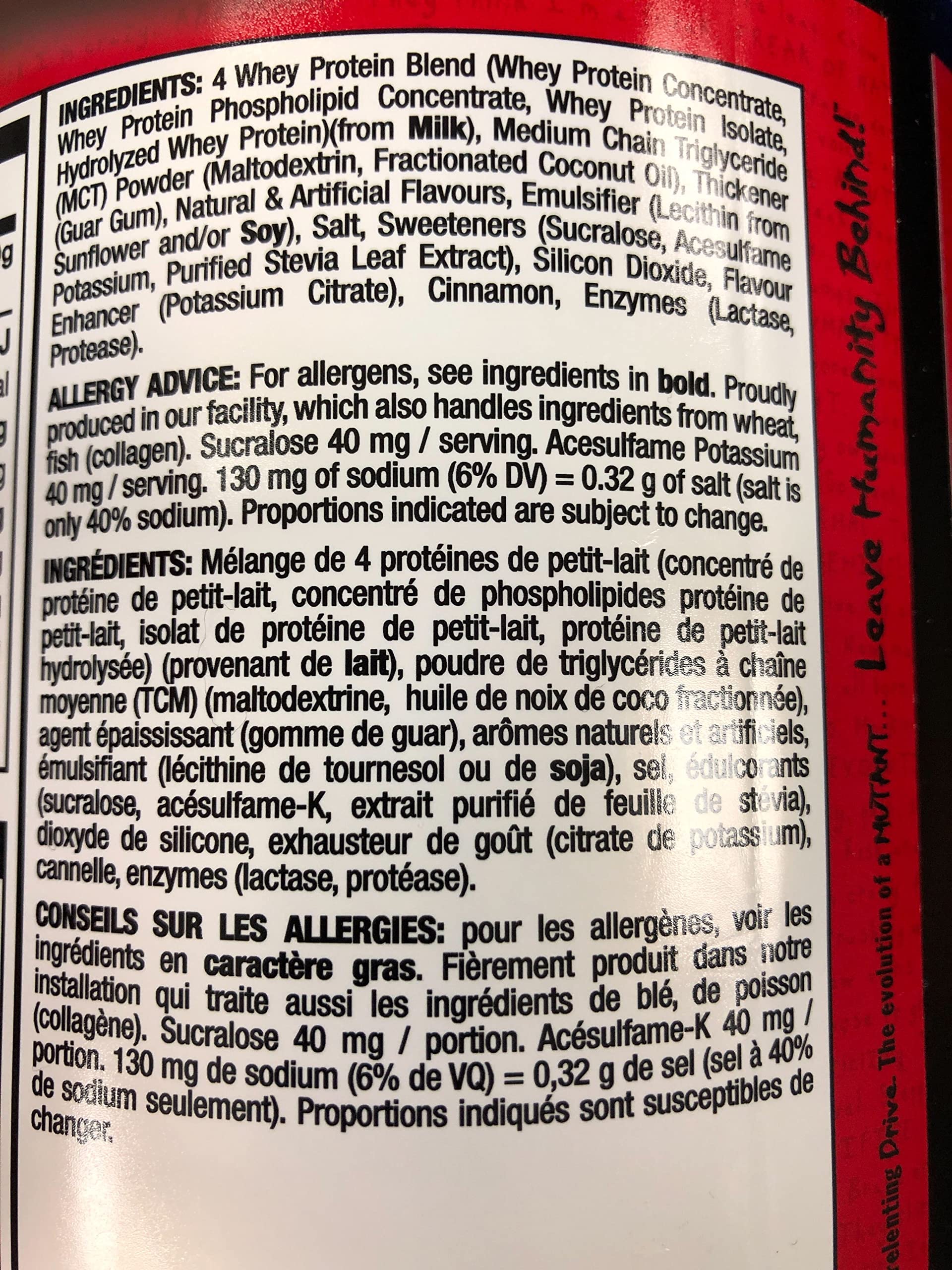 Mutant Whey – 100% Whey Protein Powder, Gourmet Taste, 22g of Protein, 10.4 g EAAs, 5 g BCAAs Mutant