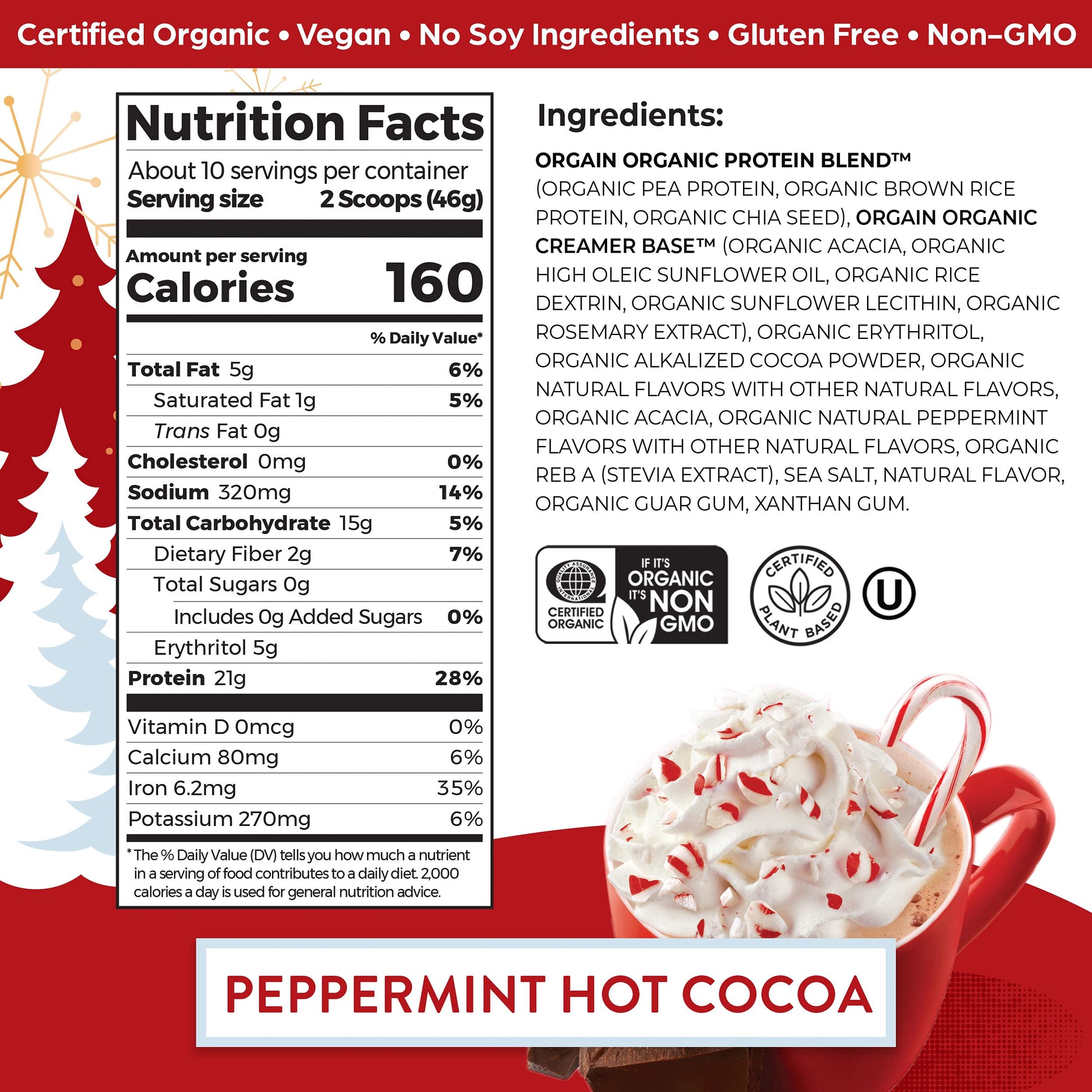Orgain Organic Vegan Protein Powder, Peppermint Hot Cocoa Seasonal Holiday Flavor - AB Mystery