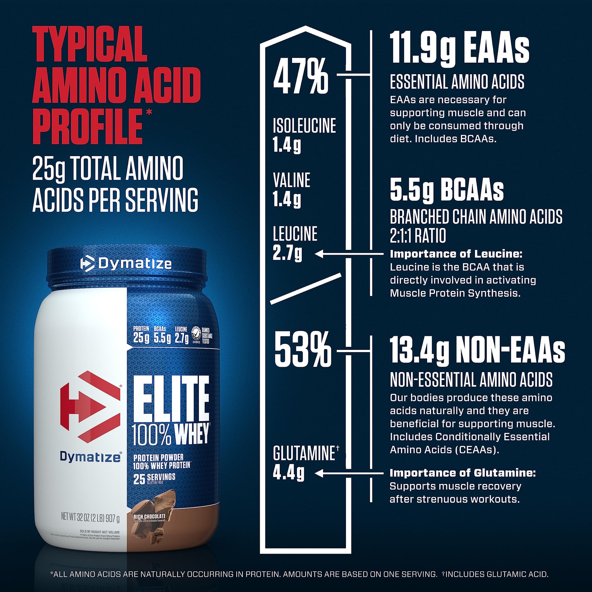 Dymatize Elite 100% Whey Protein Powder, 25g Protein, 5.5g BCAAs & 2.7g L-Leucine - AB Mystery