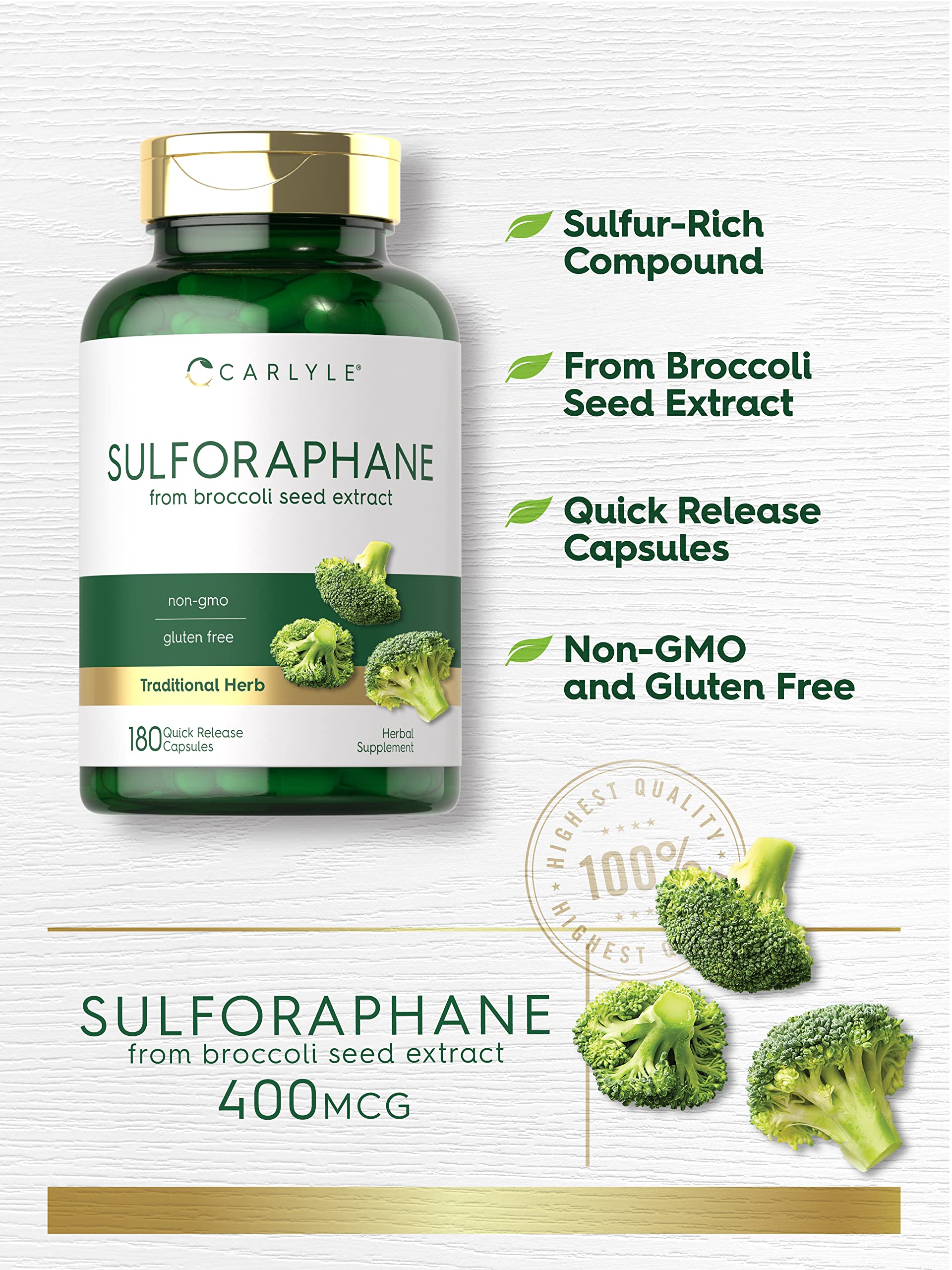 Carlyle Sulforaphane | from Broccoli Seed Extract | 180 Capsules | Traditional Herbal - AB Mystery