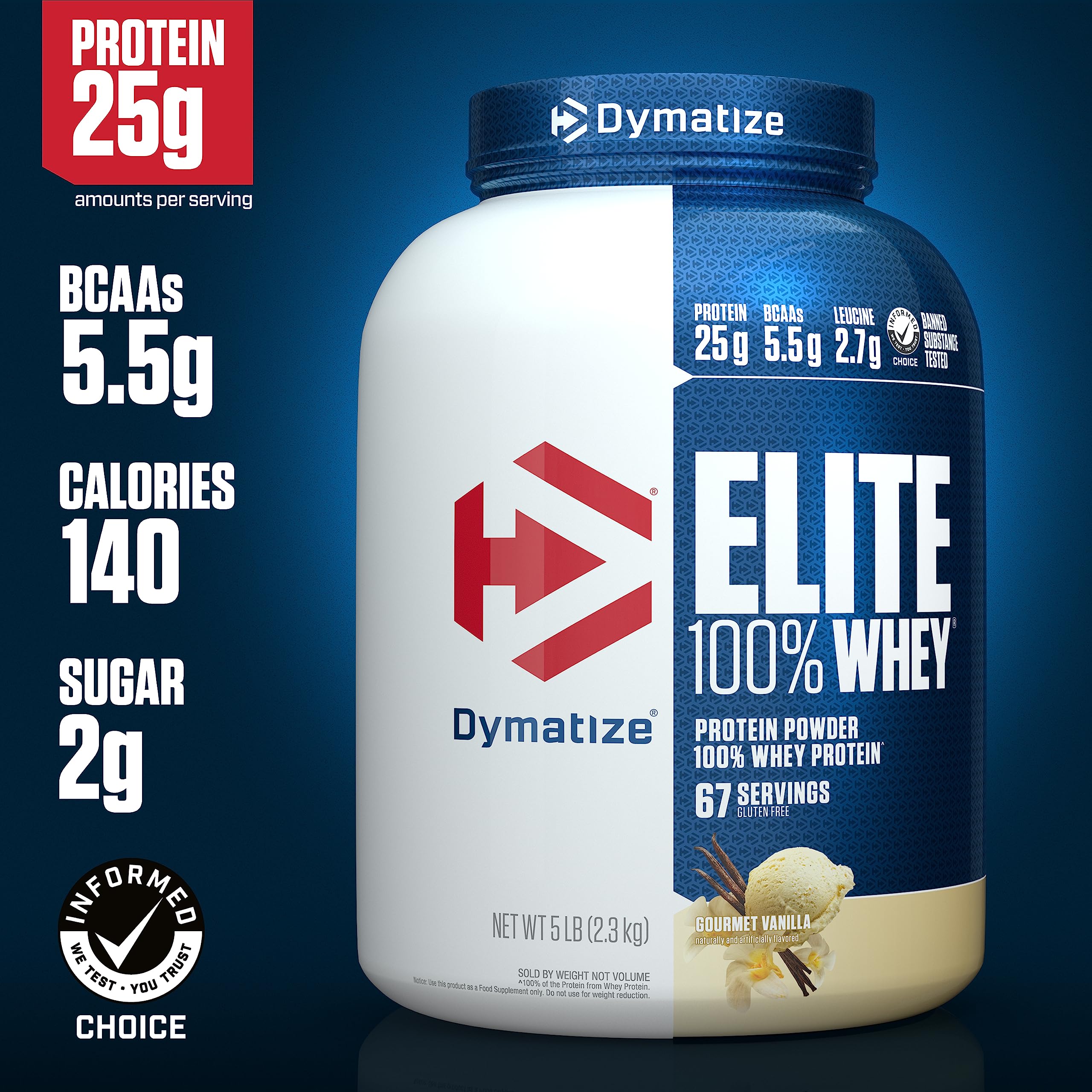 Dymatize Elite 100% Whey Protein Powder, 25g Protein, 5.5g BCAAs & 2.7g L-Leucine - AB Mystery