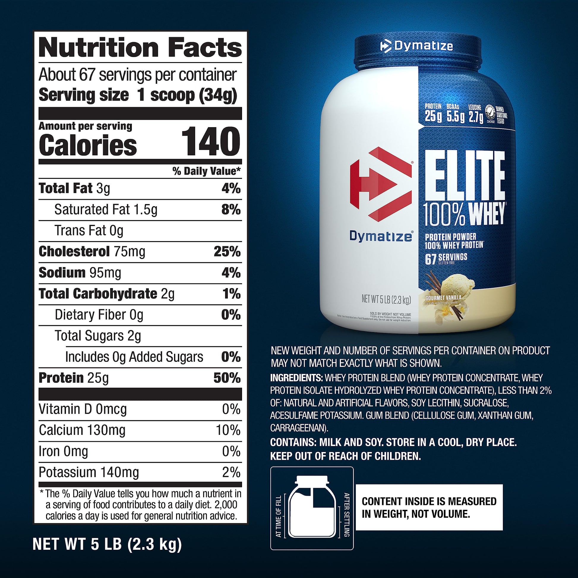 Dymatize Elite 100% Whey Protein Powder, 25g Protein, 5.5g BCAAs & 2.7g L-Leucine - AB Mystery