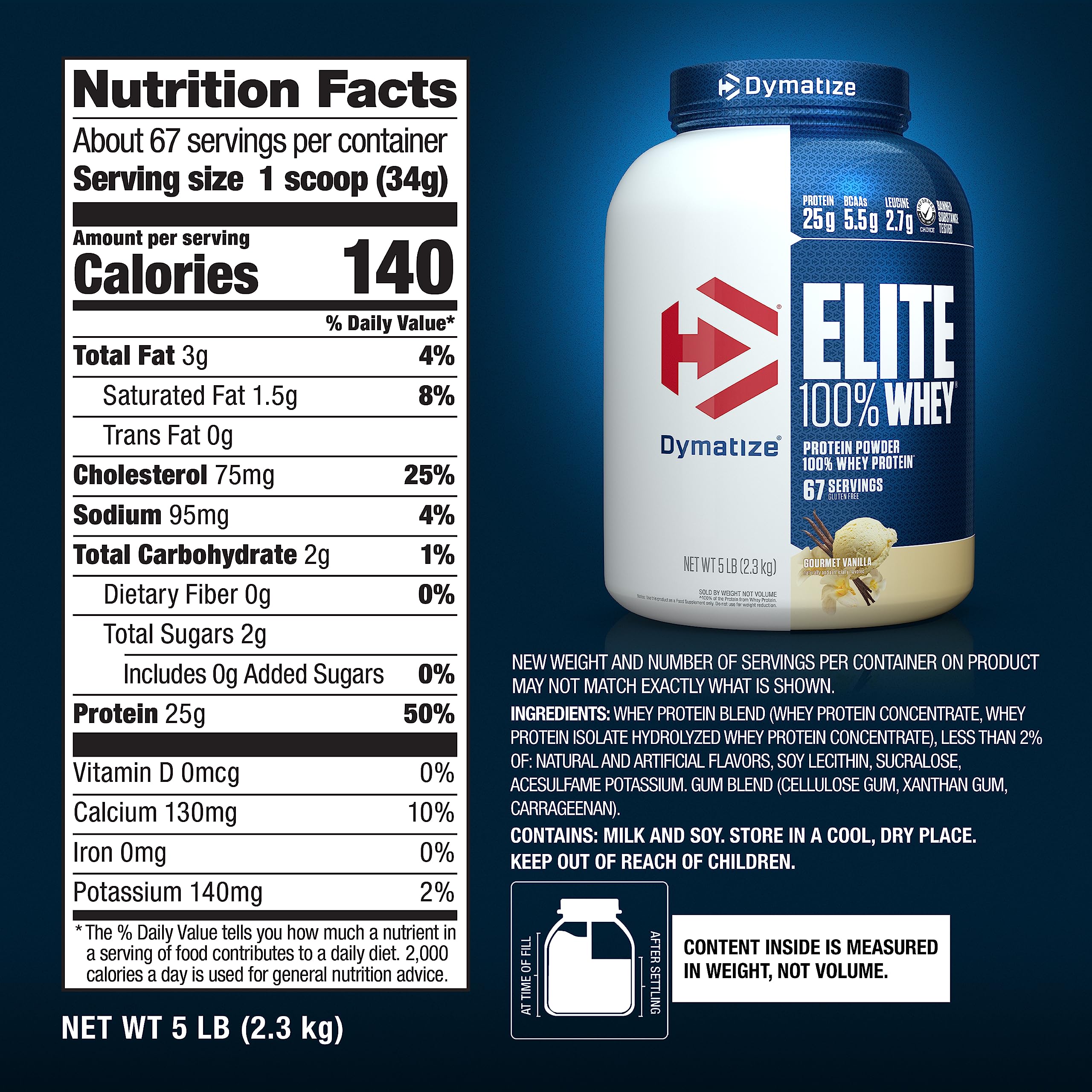 Dymatize Elite 100% Whey Protein Powder, 25g Protein, 5.5g BCAAs & 2.7g L-Leucine - AB Mystery
