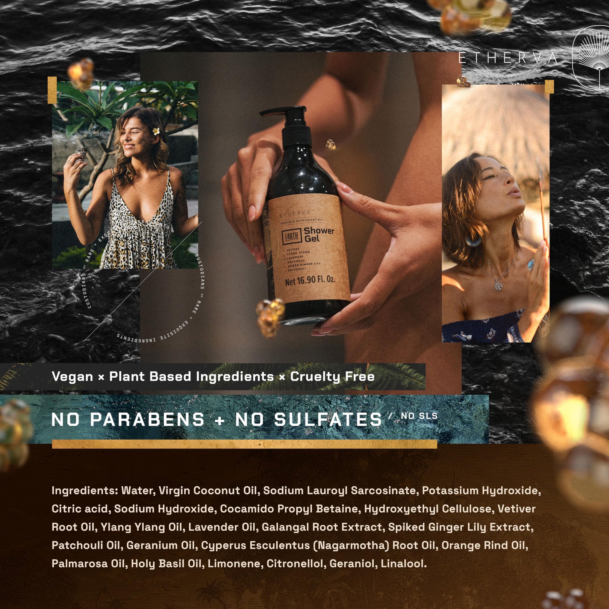 ETHERVA EARTH Body Wash for Men & Women | Patchouli, Vetiver, Incense, Virgin Coconut Oil - AB Mystery