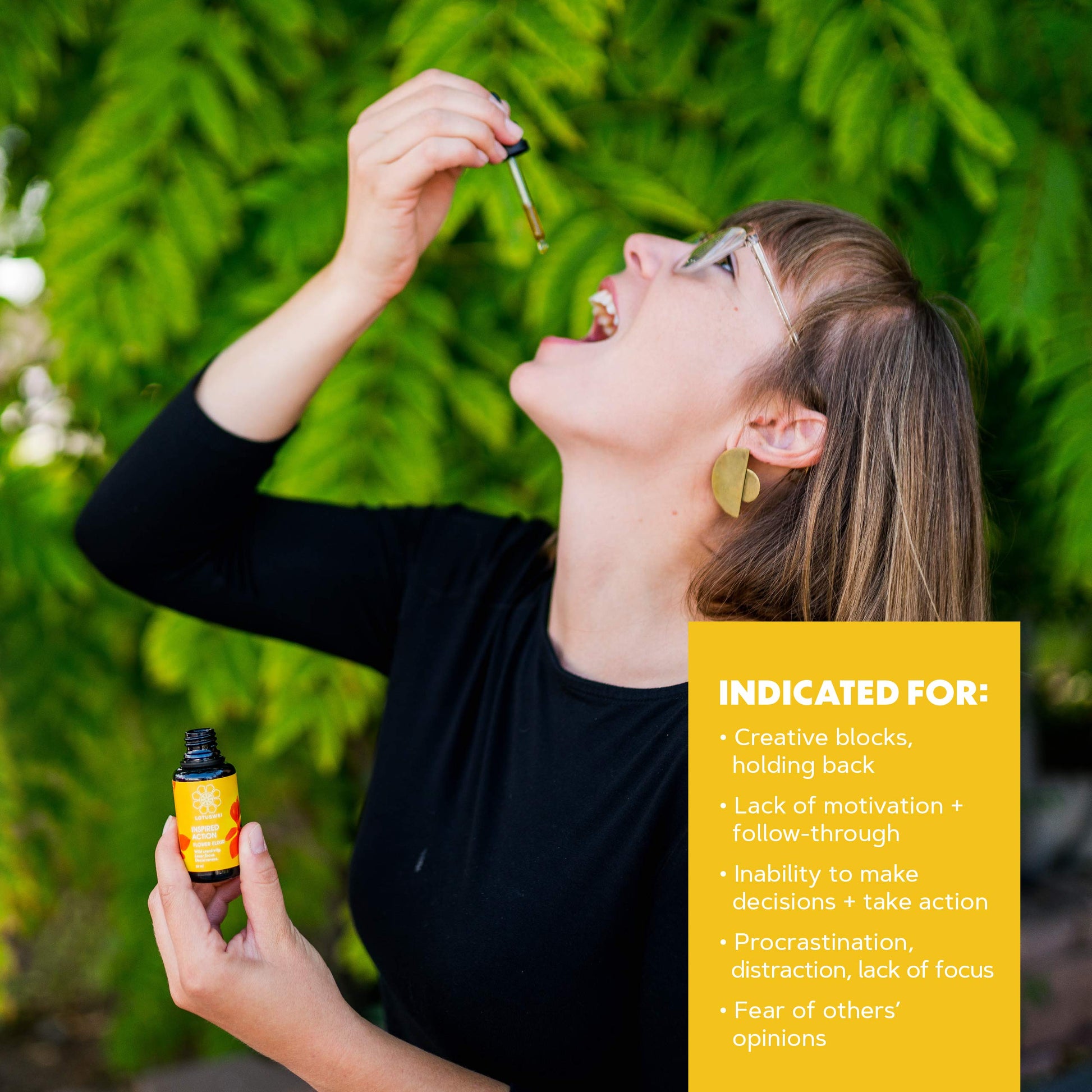 LOTUSWEI Inspired Action Flower Essence Elixir – Enhance Focus, Concentration, Mental Clarity & Creativity – Flower Remedy Supplement - AB Mystery