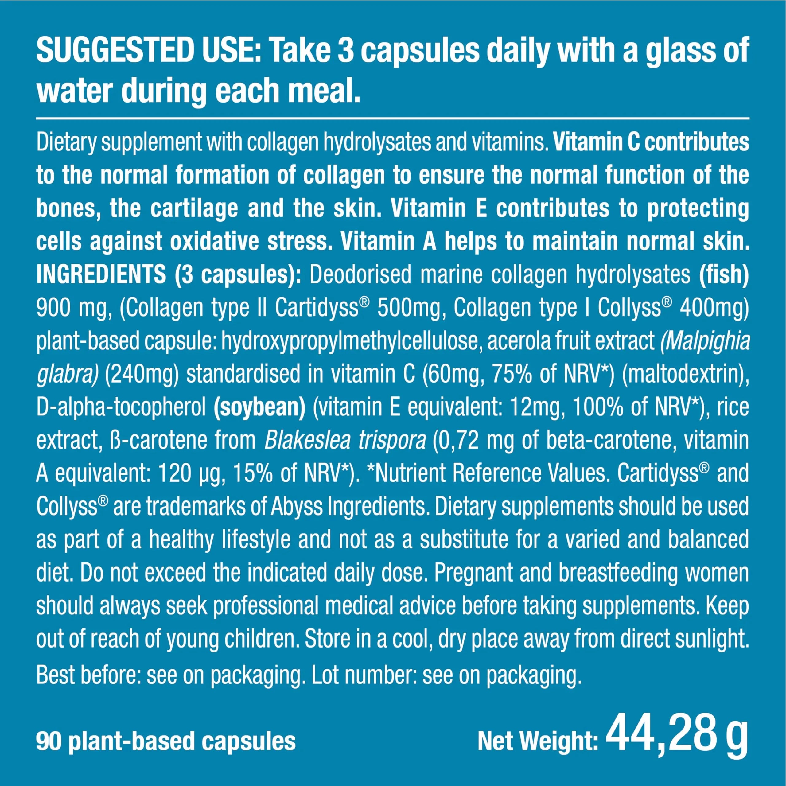 Pure Marine Collagen (900mg) - Enriched with Vitamins C and E – Patented Premium Type I & II Hydrolysed Collagen - AB Mystery