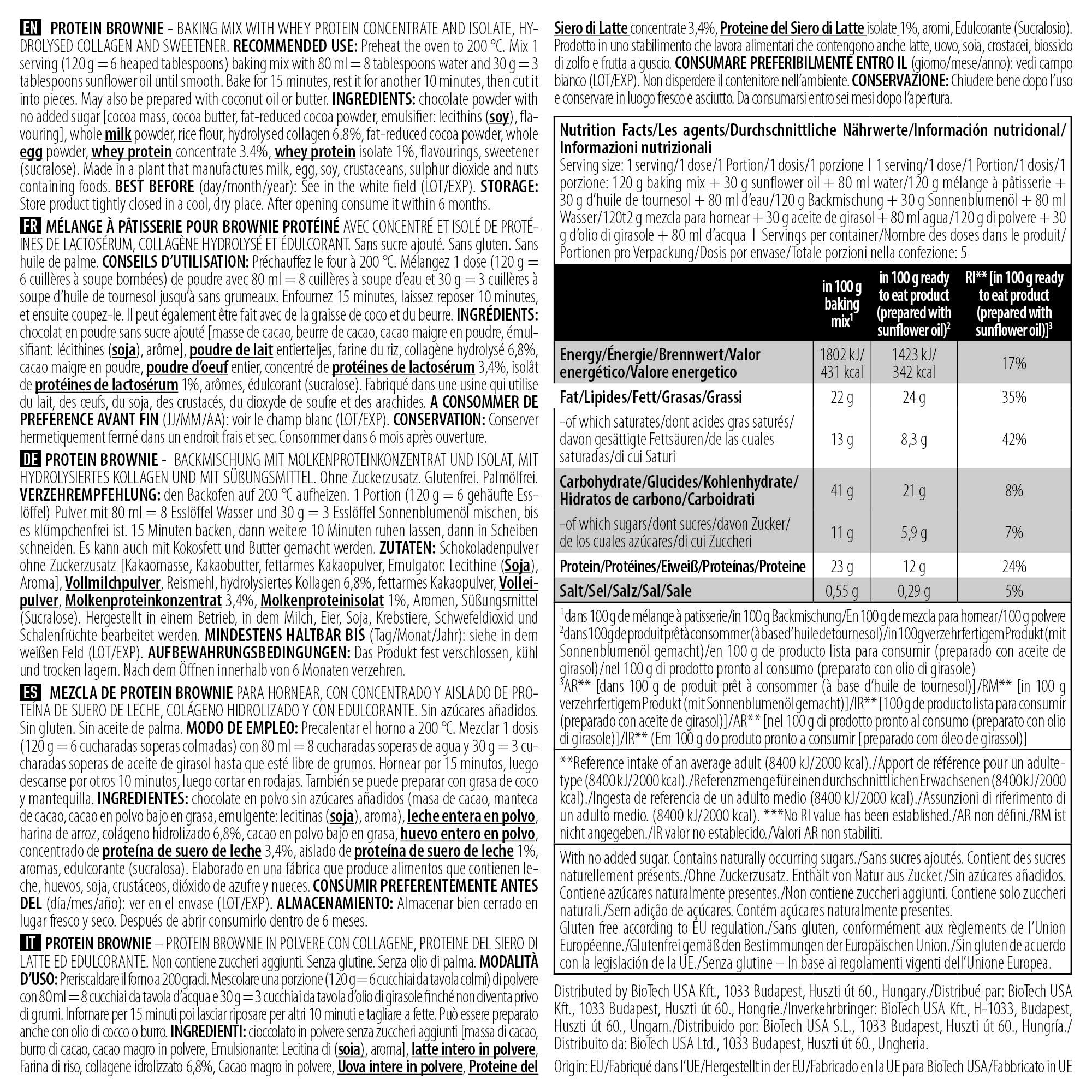 BioTechUSA Protein Brownie, Baking Mix with Collagen, whey proteins and sweeteners. 600 g, Chocolate BioTechUSA