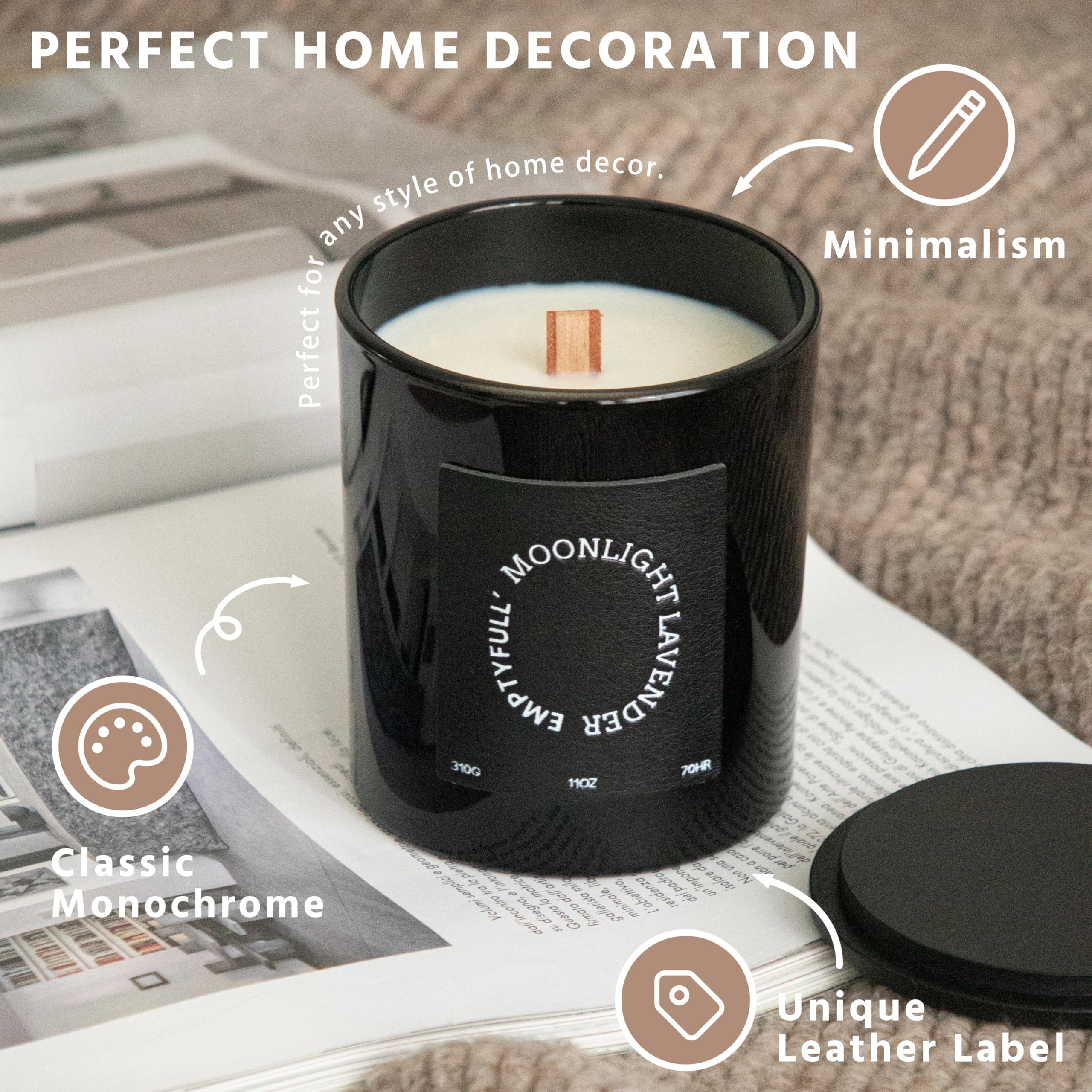 EMPTYFULL Lavender Scented Candles, Wood Wick, 11 oz Large Candle, Natural Soy Candles - AB Mystery