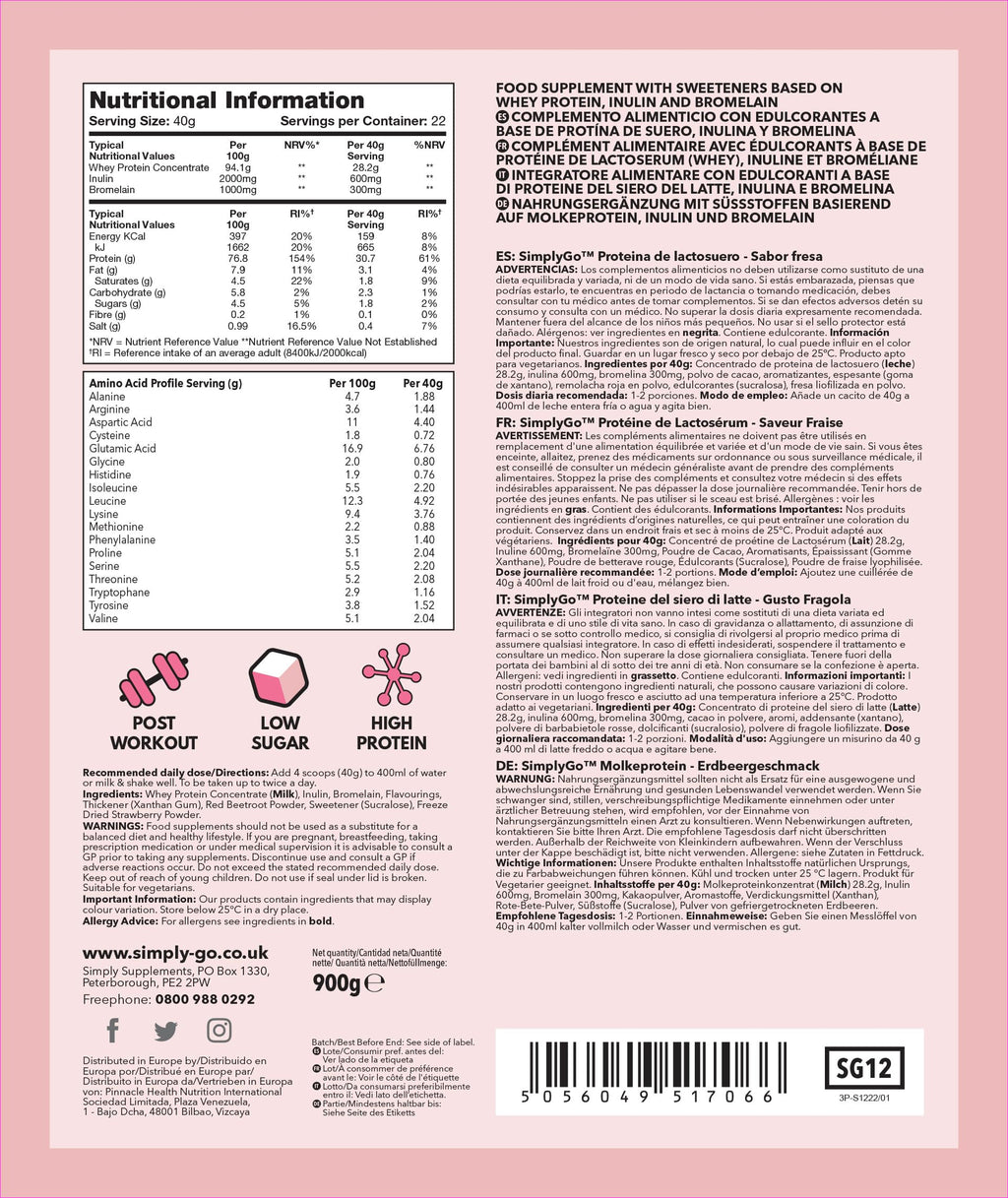 SimplyGo Whey Protein Powder | 900g | Simply Add 30g to Water, Juice or Shakes Simply Supplements