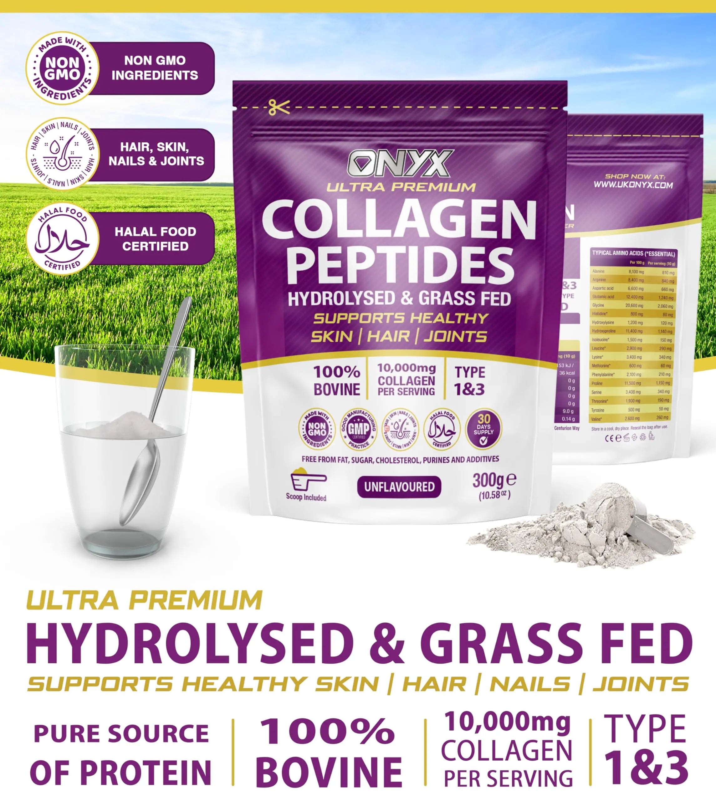 Collagen Powder 600g - 60 Servings - Collagen Peptides Supplement with High ONYX INGREDIENTS 101