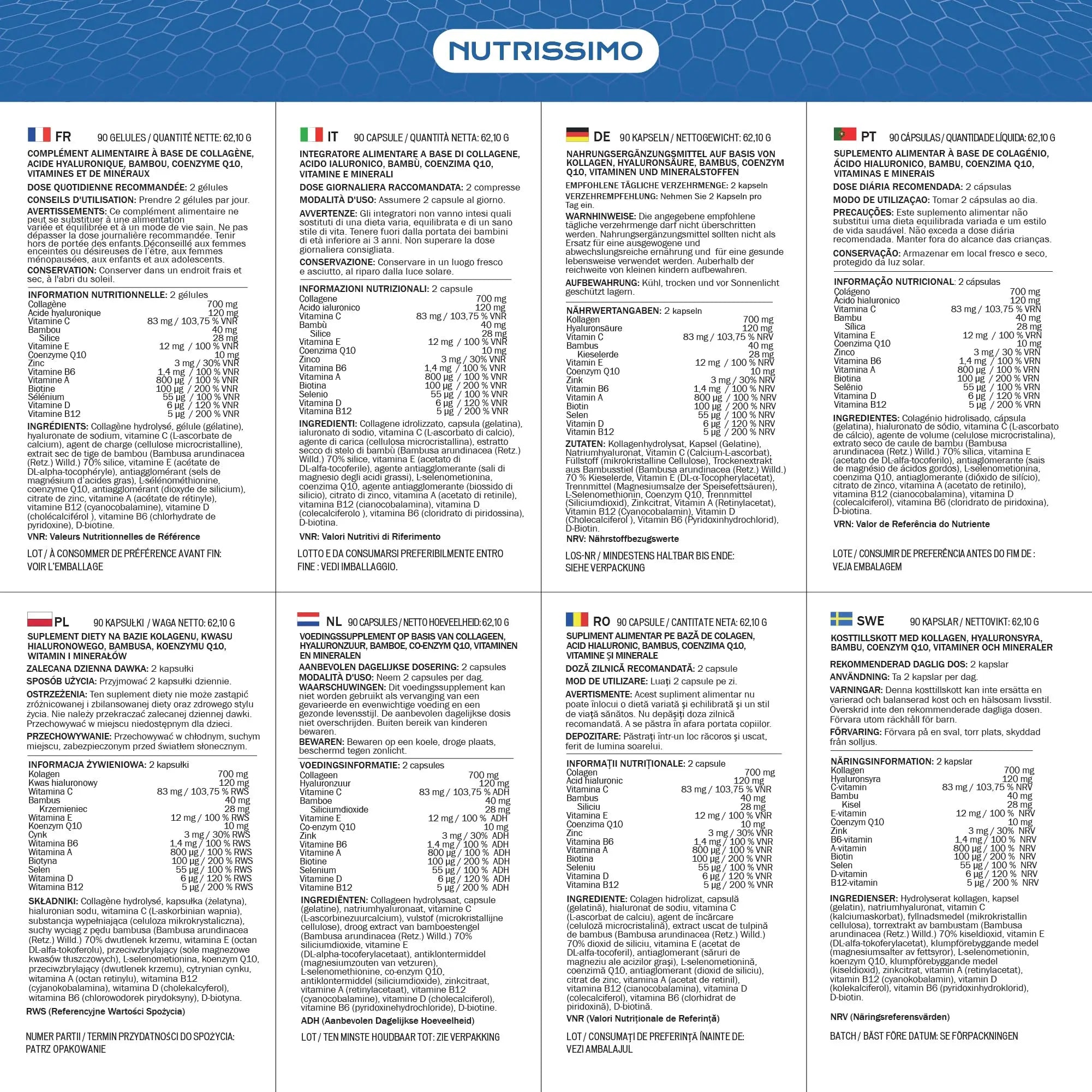 NUTRISSIMO Collagen + Hyaluronic Acid + Biotin + CoQ10 + Vitamins A, C (non-acidic), D and B12 + Zinc - AB Mystery