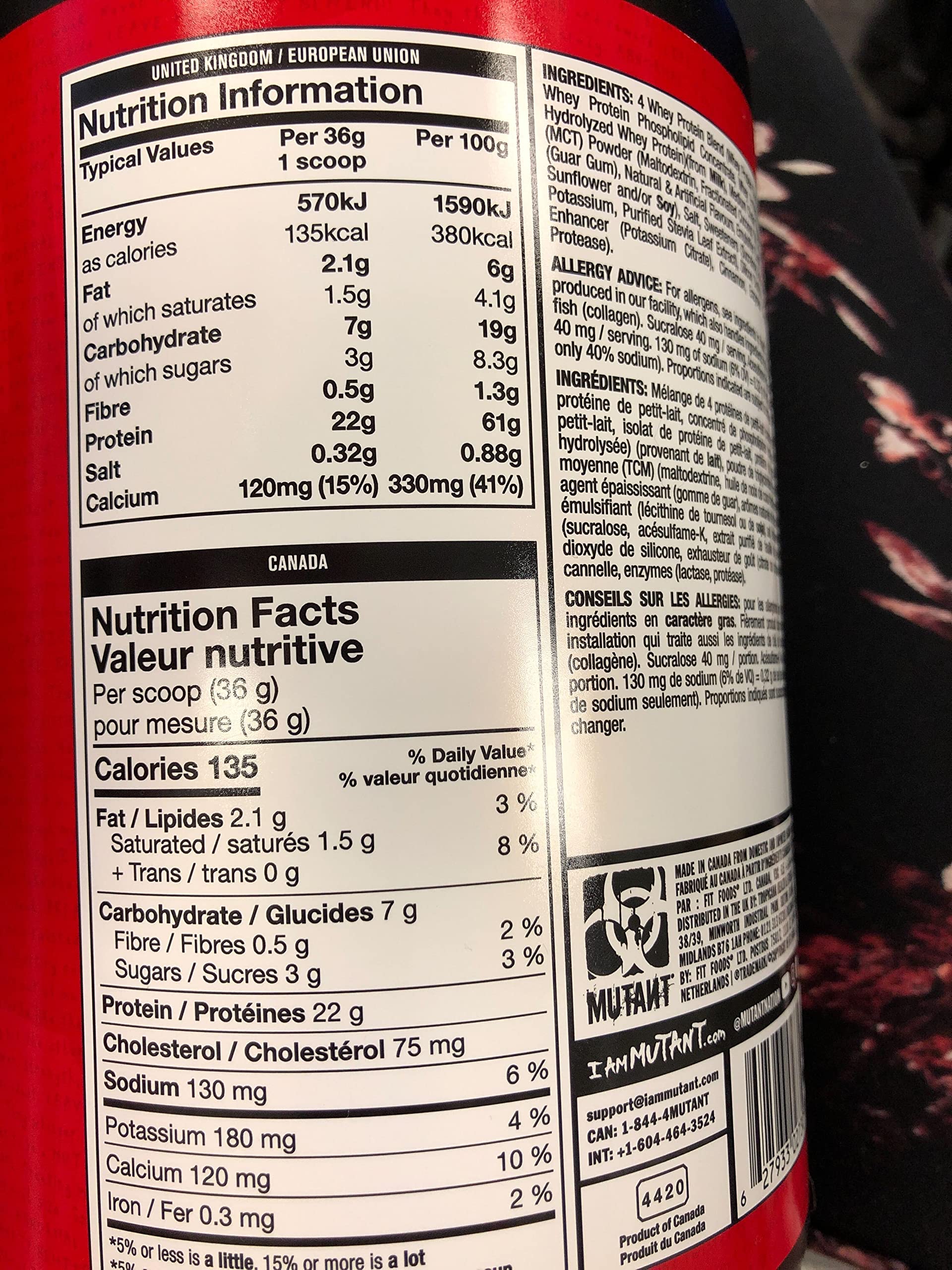 Mutant Whey – 100% Whey Protein Powder, Gourmet Taste, 22g of Protein, 10.4 g EAAs, 5 g BCAAs Mutant