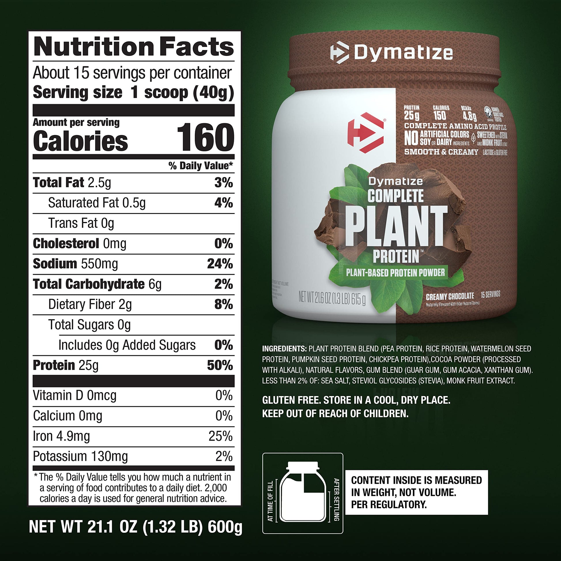 Dymatize Vegan Plant Protein, Creamy Chocolate, 25g Protein, 4.8g BCAAs, Complete - AB Mystery