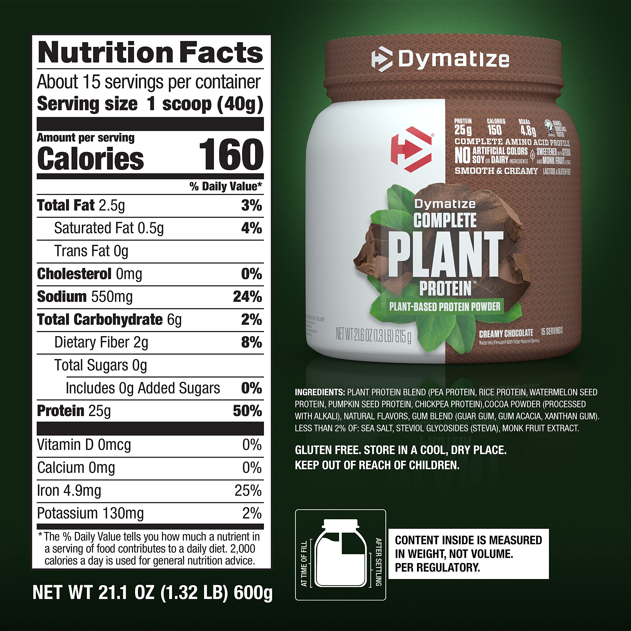 Dymatize Vegan Plant Protein, Creamy Chocolate, 25g Protein, 4.8g BCAAs, Complete - AB Mystery