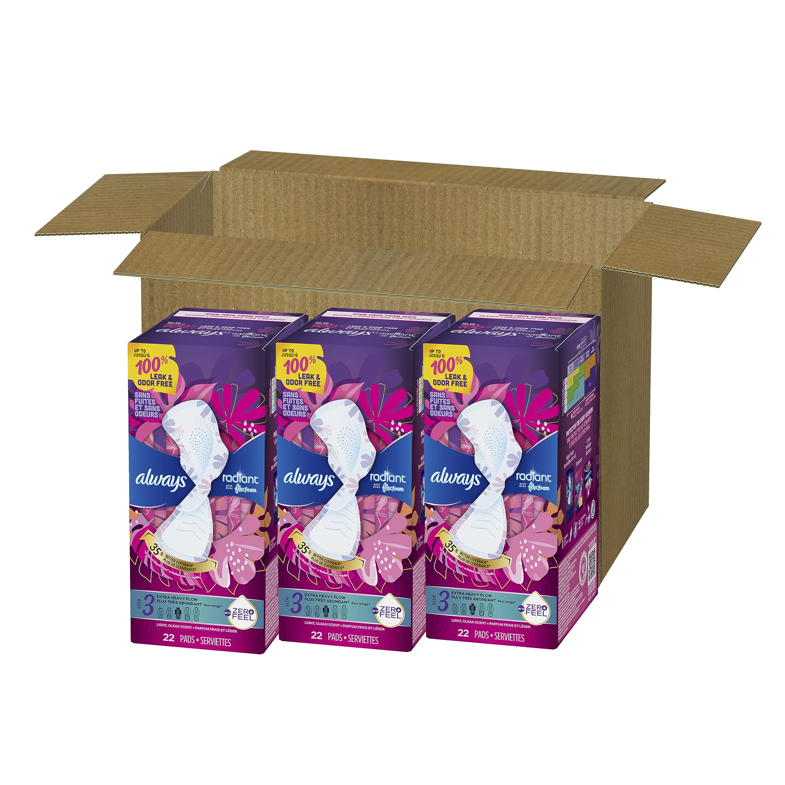 Always Radiant Feminine Pads For Women, Size 3 Extra Heavy Absorbency, With Flexfoam - AB Mystery