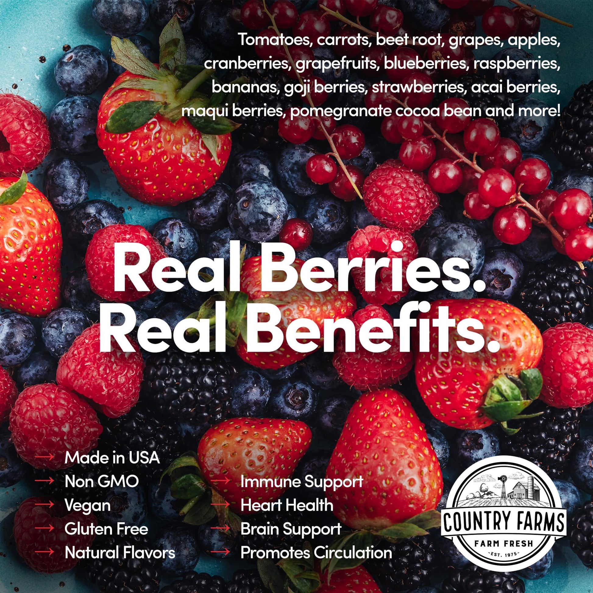COUNTRY FARMS Super Reds, Energizing Polyphenol Superfood, Over 40 Super Fruits - AB Mystery