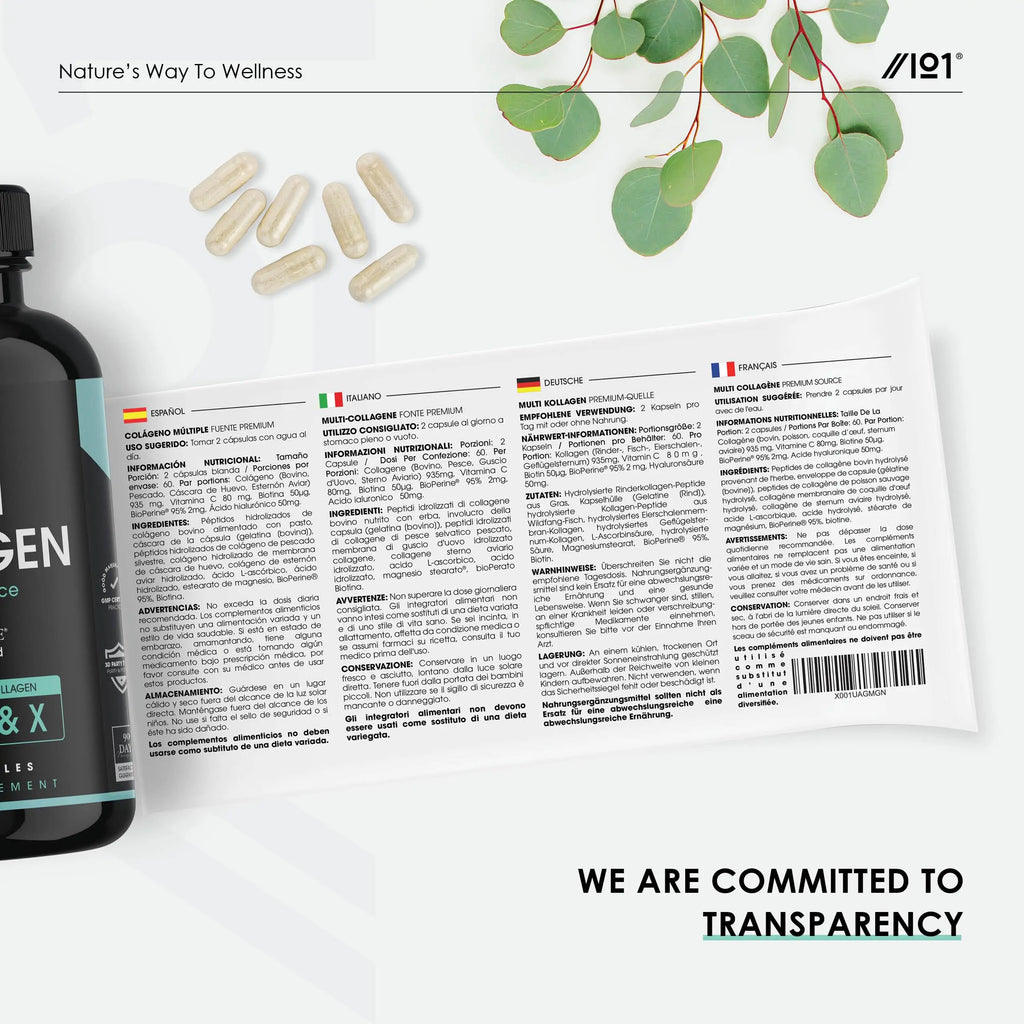 Multi Collagen Capsules - 120 Capsules - Types I, II, III, V & X - Wild Caught Fish, Grass Fed Bovine, Eggshell Revive Naturals