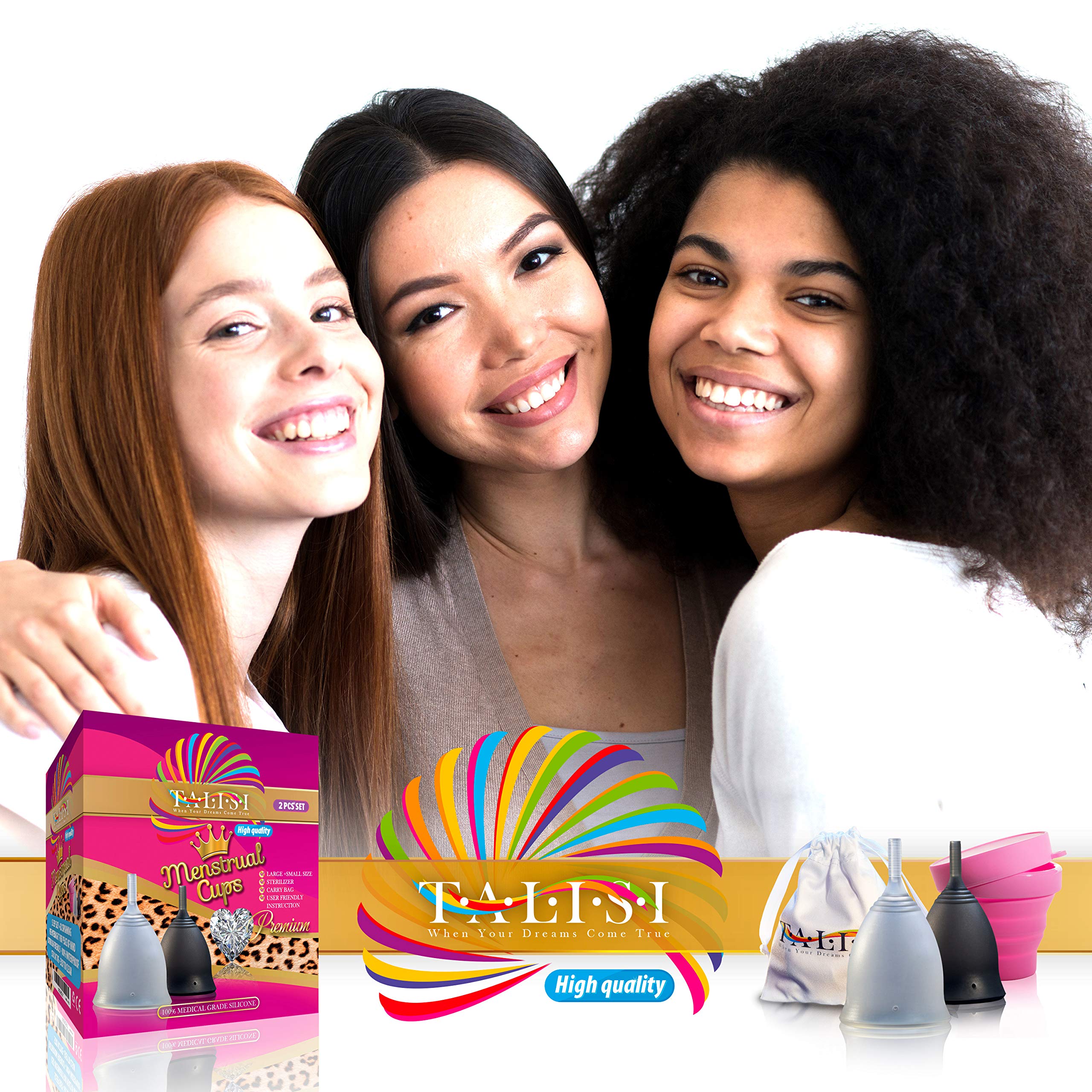Talisi Soft Menstrual Cups Set of 2 - Reusable Period Cup for Women with Collapsible Case Holder Sterilizer - AB Mystery