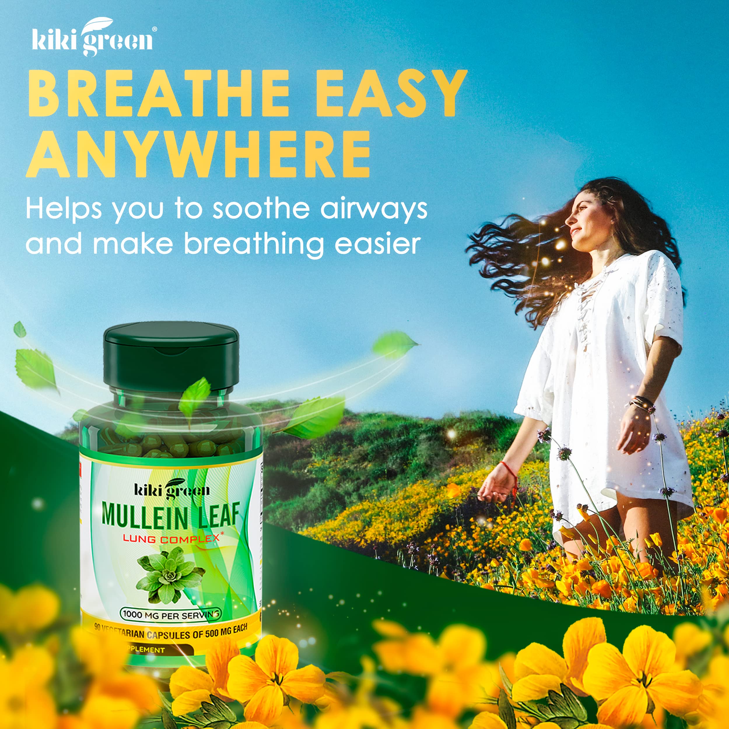 KIKI Green Mullein Leaf Extract Capsules - Herbal Respiratory Supplement - for Lung Cleans - AB Mystery