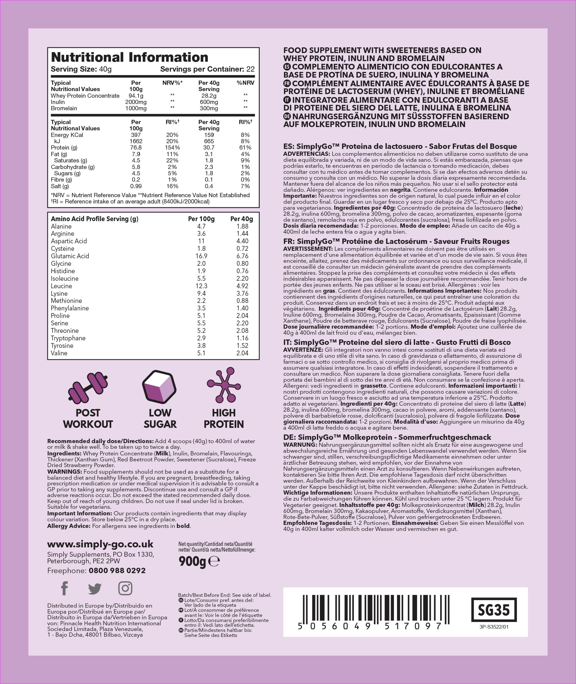 SimplyGo Whey Protein Powder | 900g | Simply Add 30g to Water, Juice or Shakes Simply Supplements