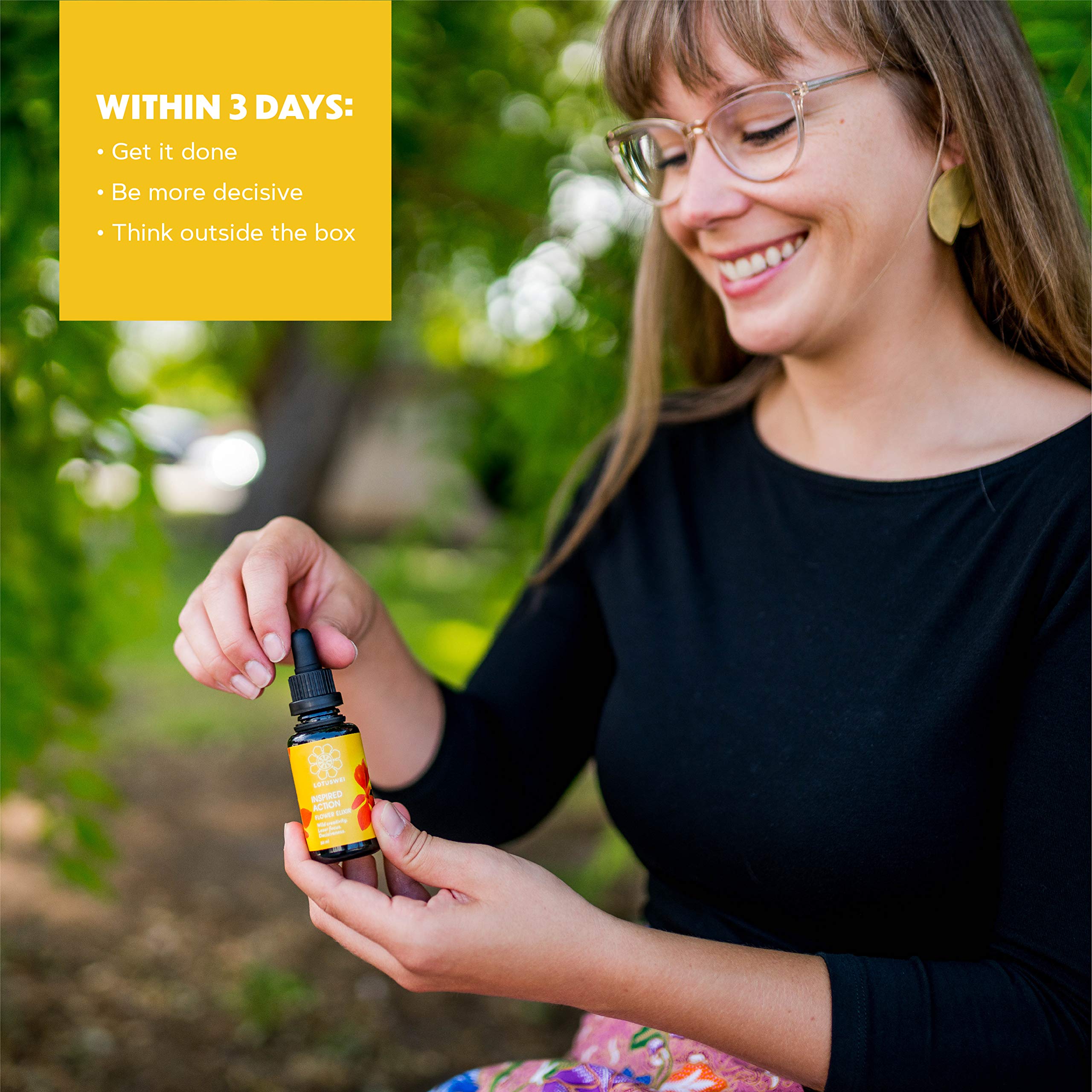 LOTUSWEI Inspired Action Flower Essence Elixir – Enhance Focus, Concentration, Mental Clarity & Creativity – Flower Remedy Supplement - AB Mystery