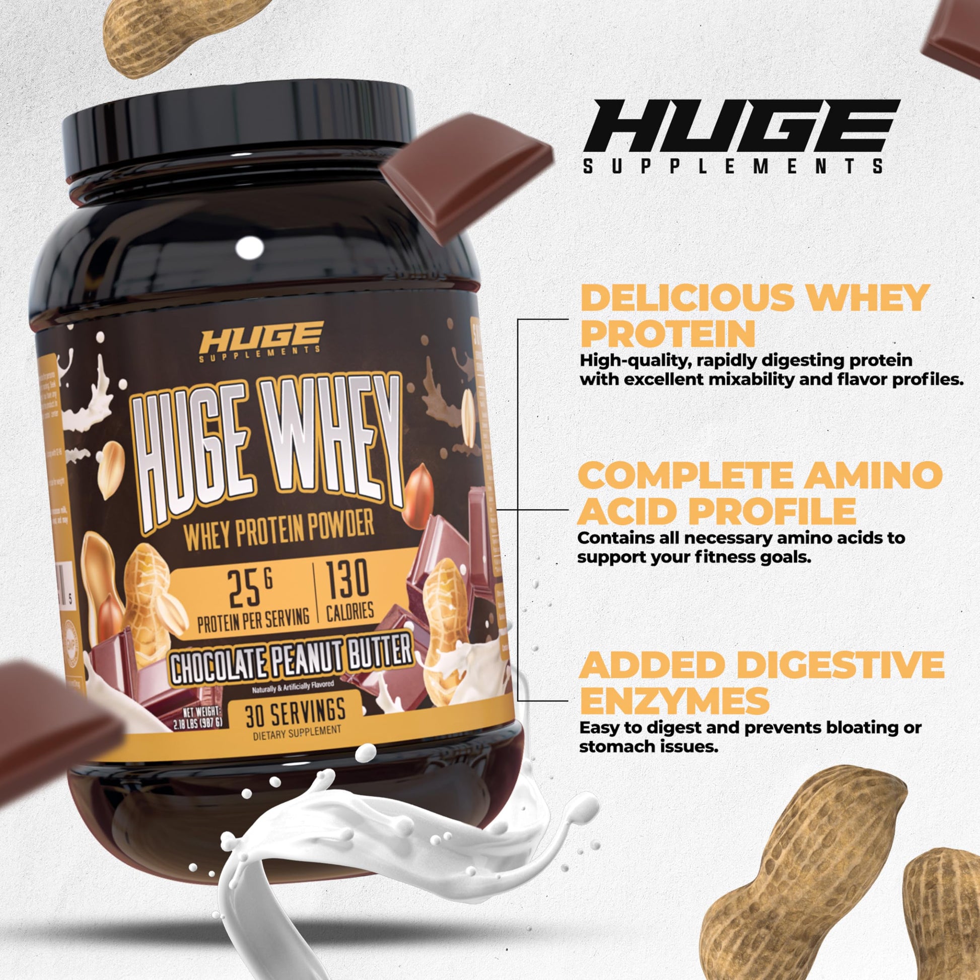 Huge Supplements Whey Protein Concentrate Powder - 25g Protein Per Serving - AB Mystery