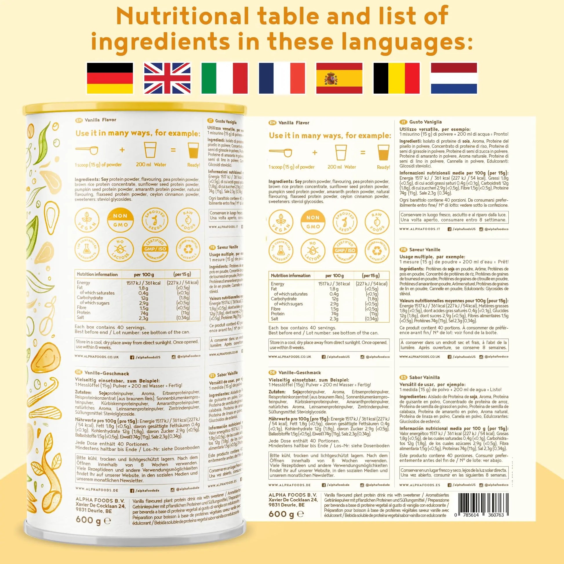 Vegan Protein Powder - Muscle Building Powder with Amino Acids - Plant Based Protein Shake Alpha Foods